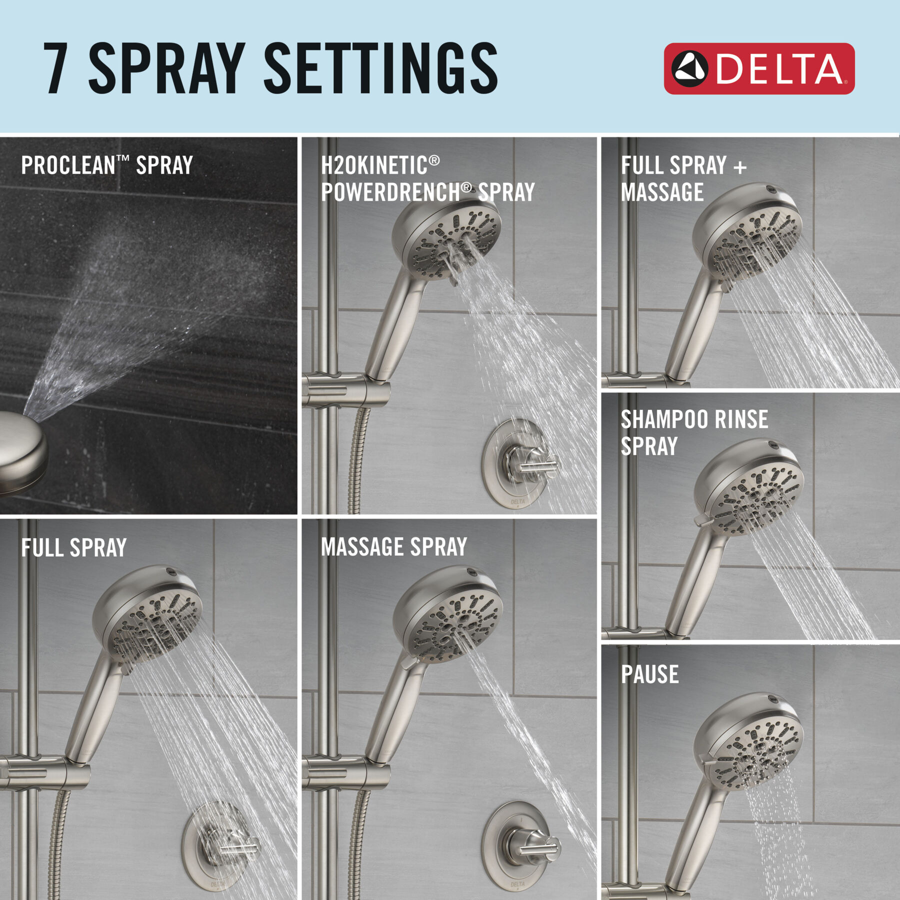 7-Setting Slide Bar Hand Shower with Cleaning Spray, image 5