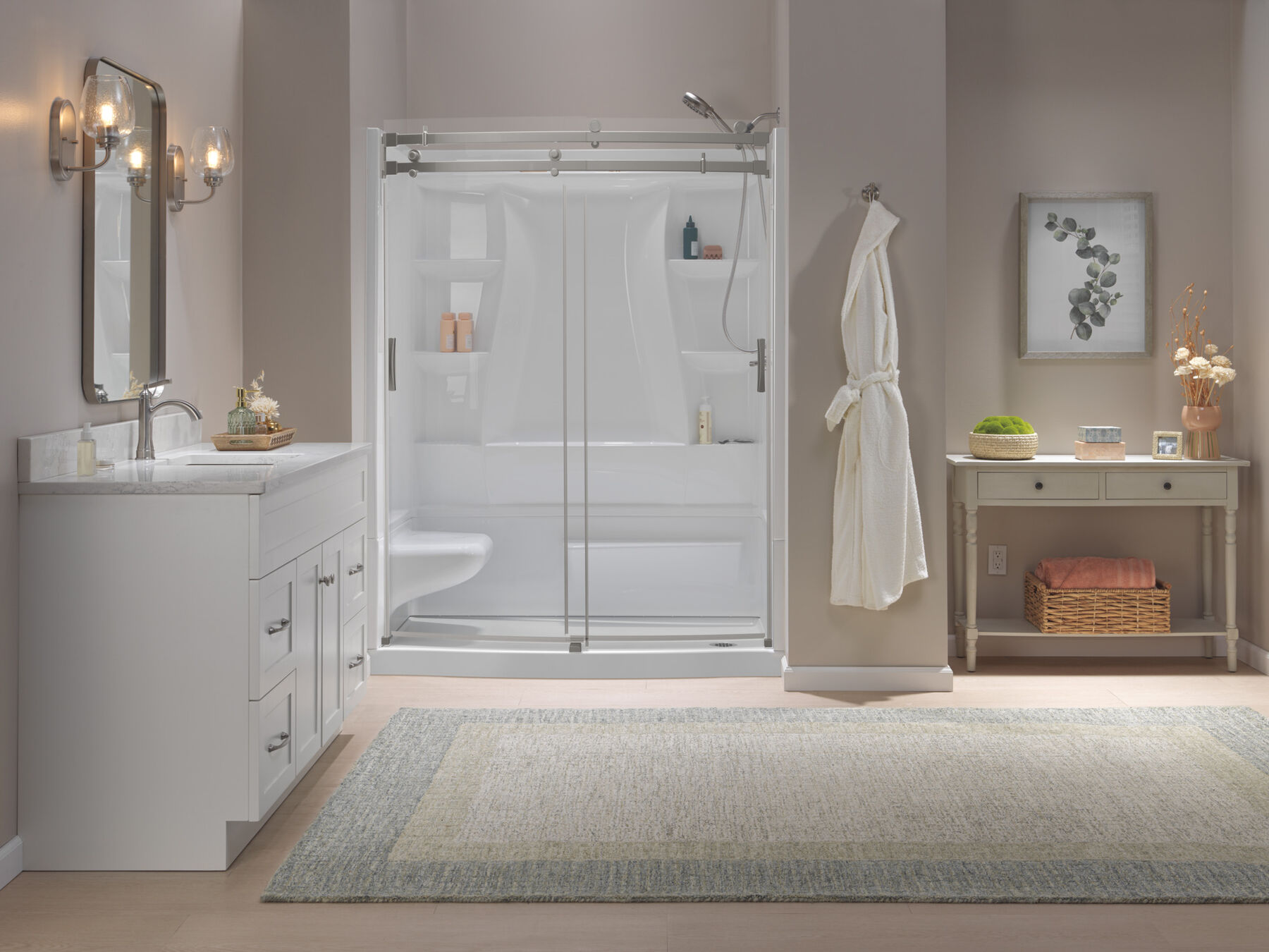 60x32 Alcove Shower Bundle with Door - Left Seat Right Drain Curve, image 1