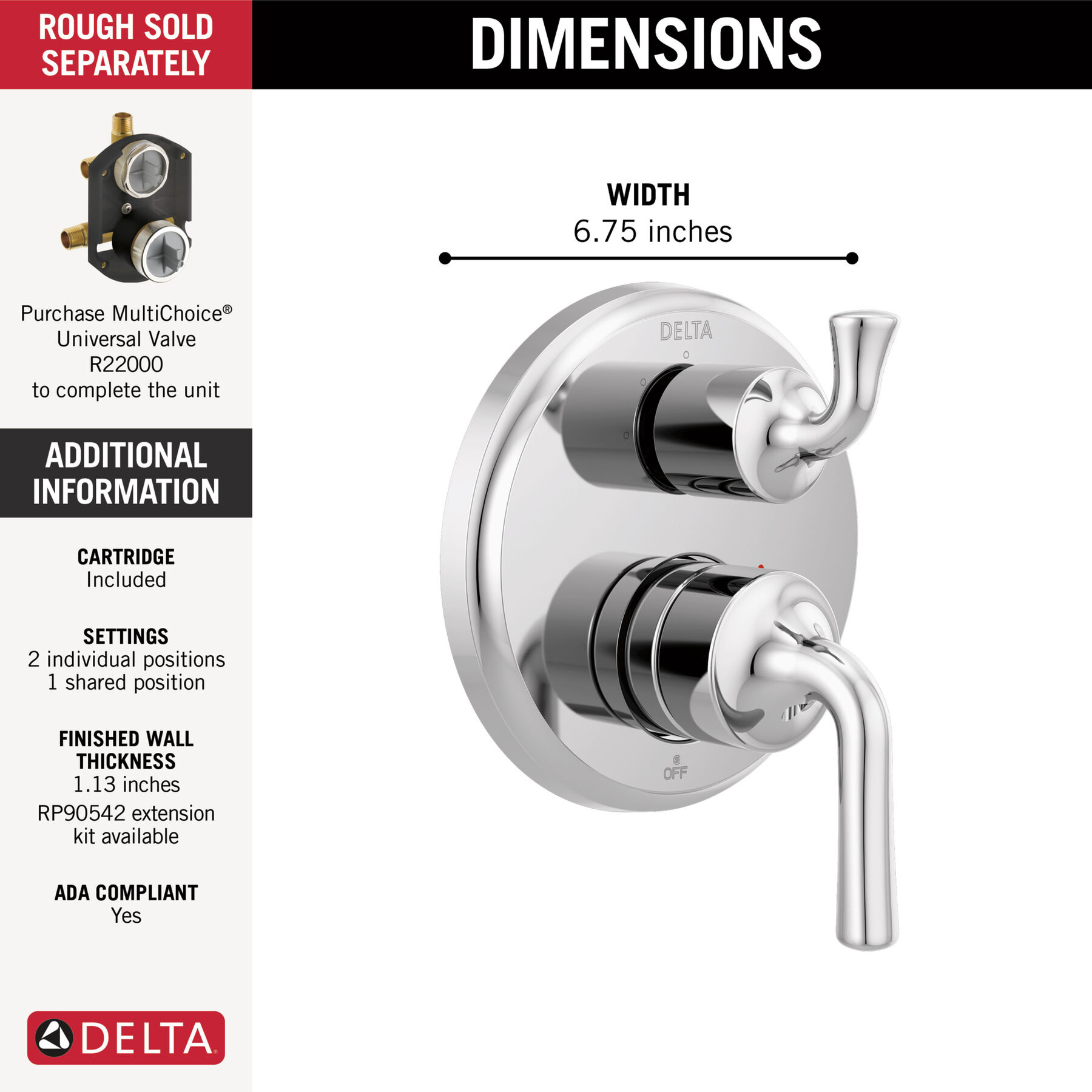 Accesorio de válvula Monitor® serie 14 de dos manijas con desviador integrado de 3 ajustes, imagen 1