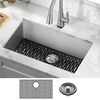Lavabo de cocina con un receptáculo de acero inoxidable de 30" de montaje bajo encimera con accesorios