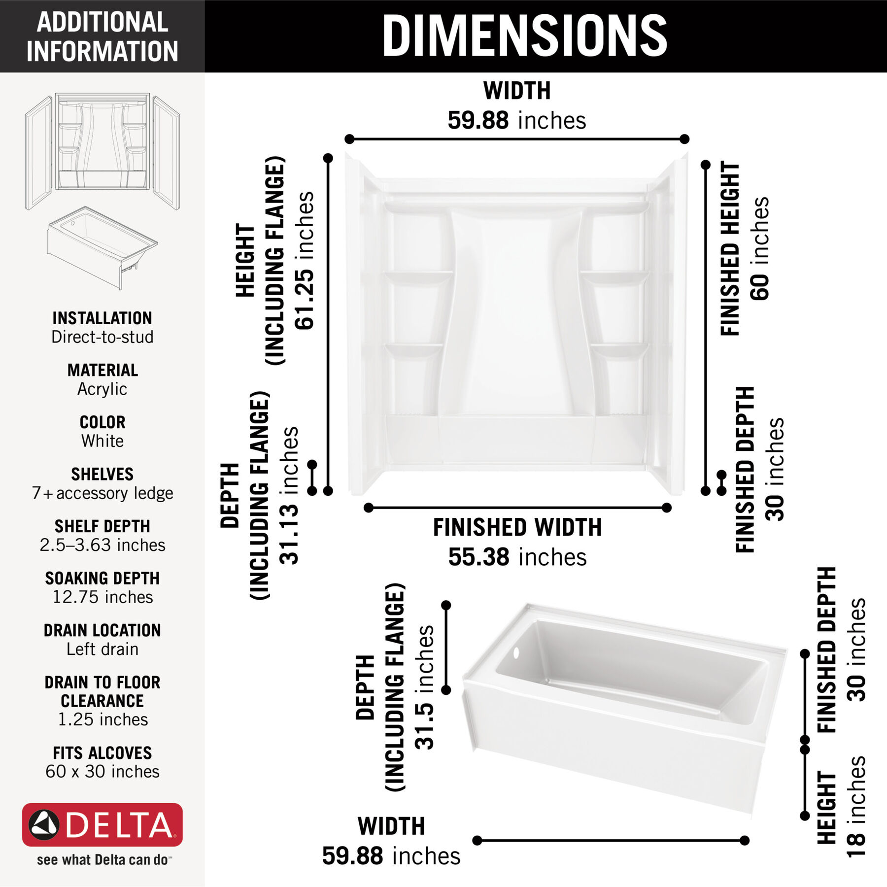 60x30 Alcove Bathtub Bundle - Left, image 3