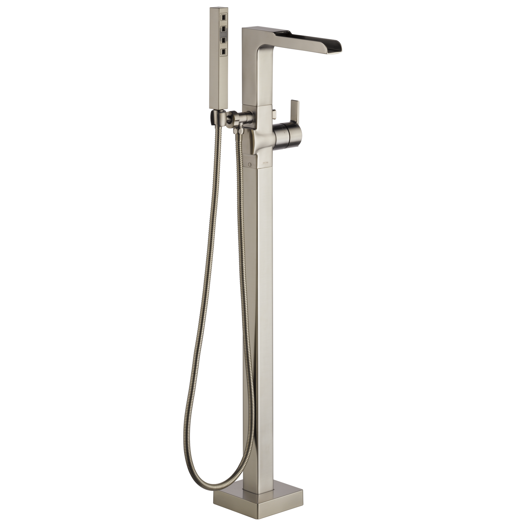 Terminación de llave de llenado para bañera monomando con tubo de salida estilo canaleta para montaje en piso con ducha manual