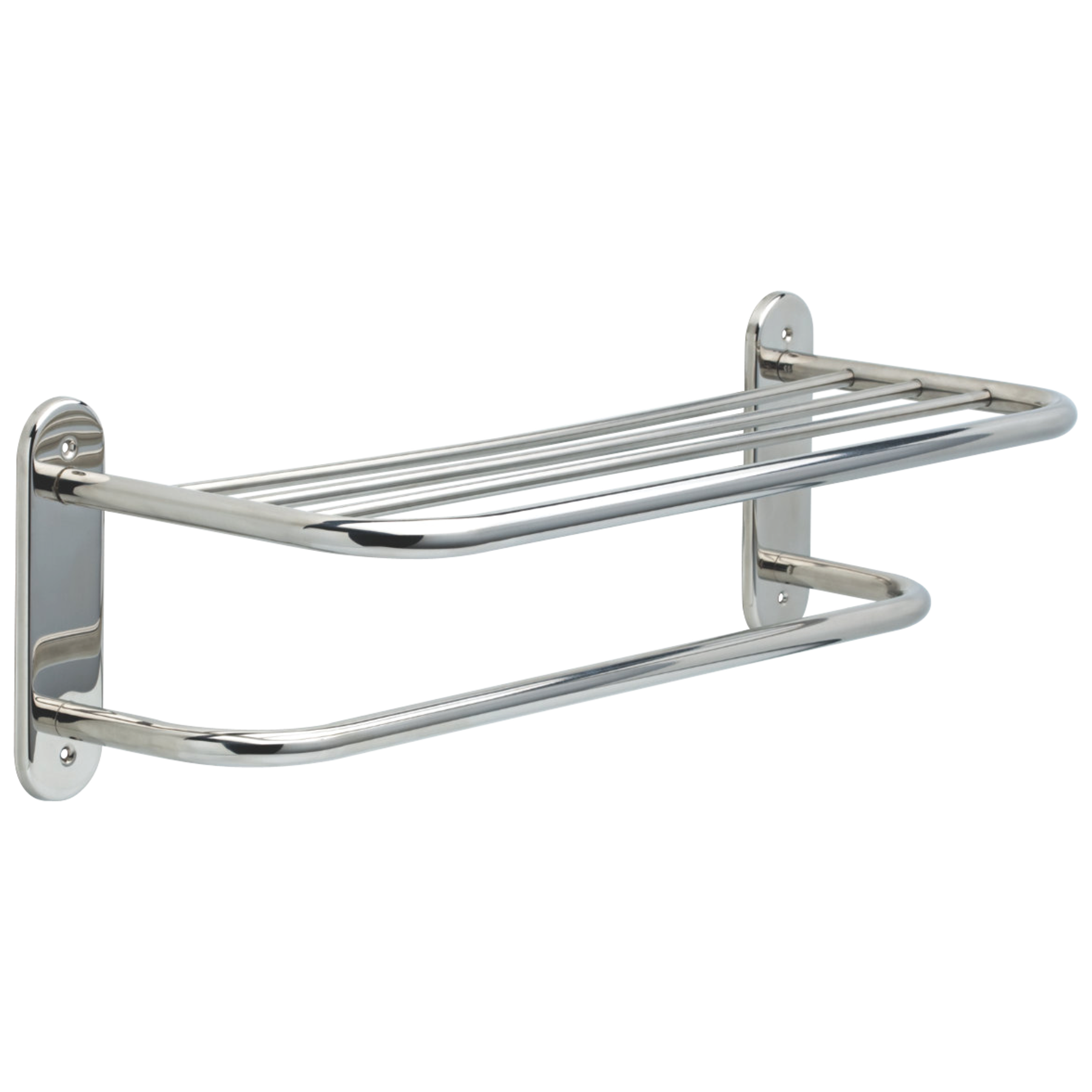 24" Stainless Steel Towel Shelf with One Bar, Exposed Mounting