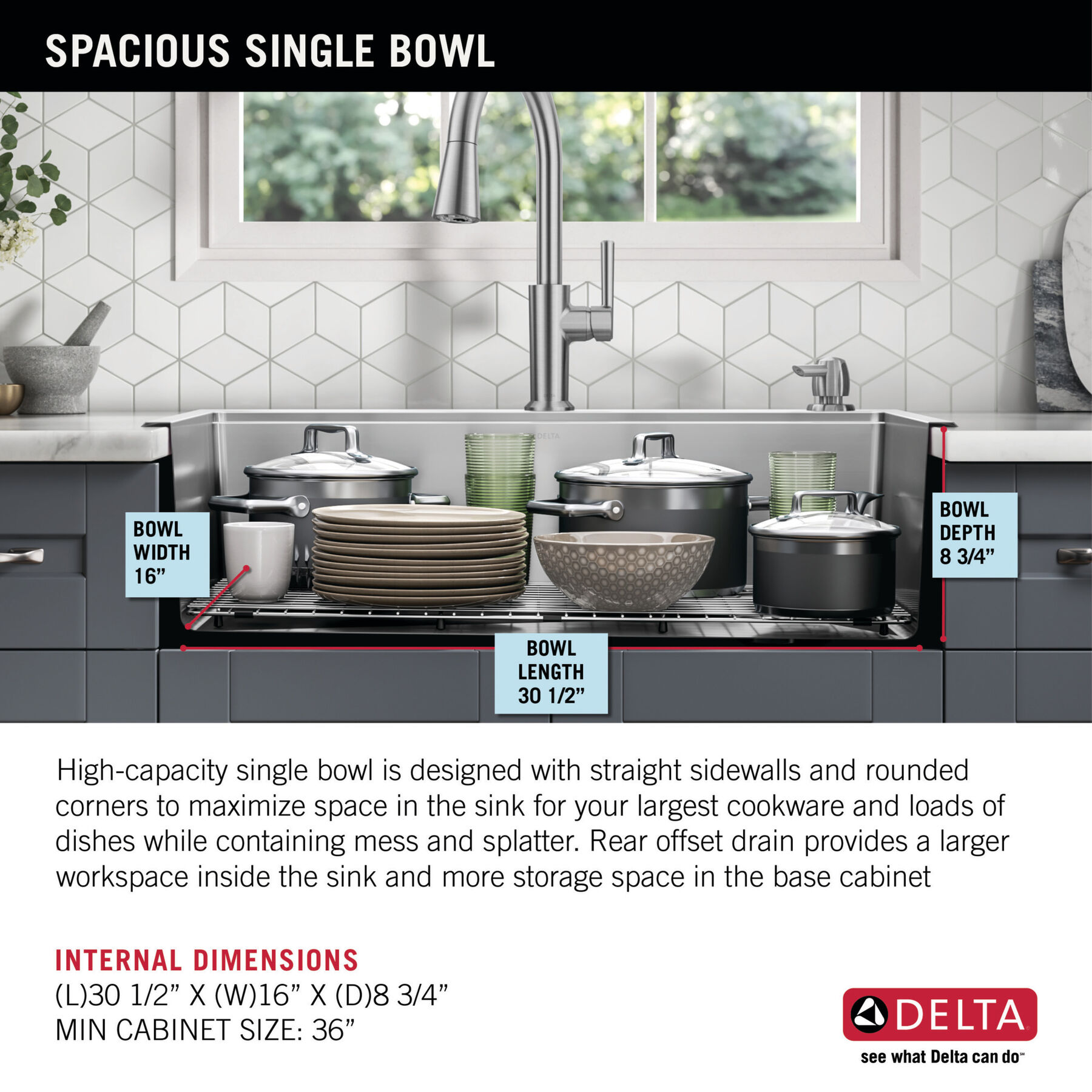 Lavabo de cocina tipo estación de trabajo con un receptáculo de acero inoxidable de 33" de montaje bajo encimera encastrado, con reborde WorkFlow™ y accesorios, imagen 4