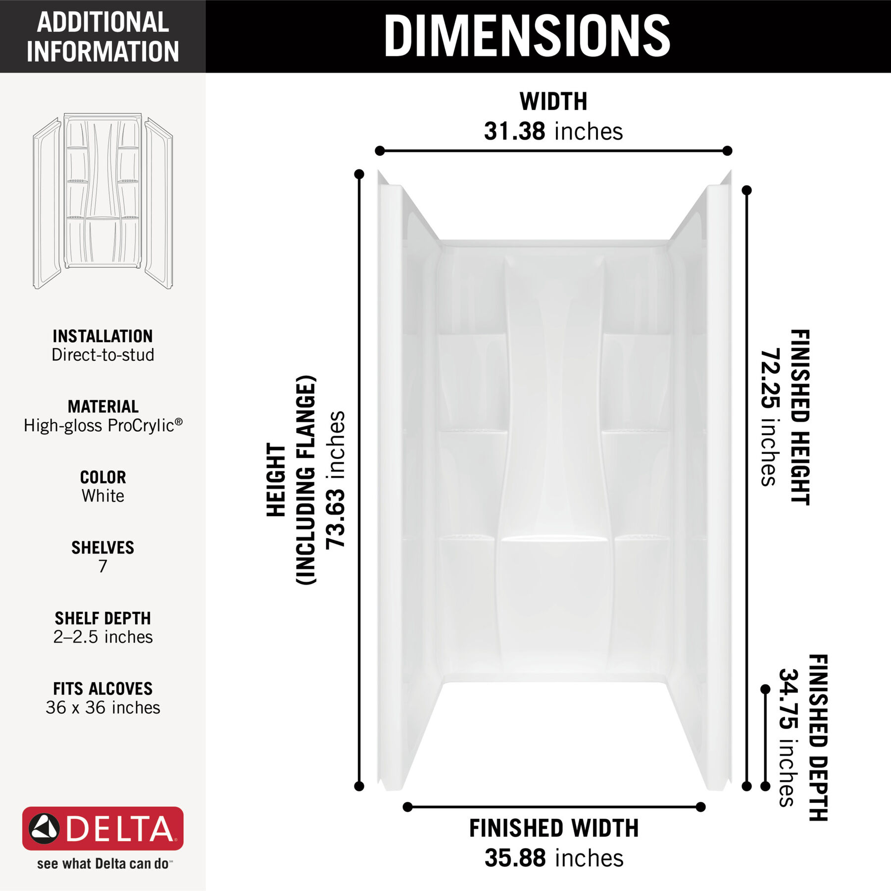 Juego de pared para ducha de 36" x 36", imagen 2