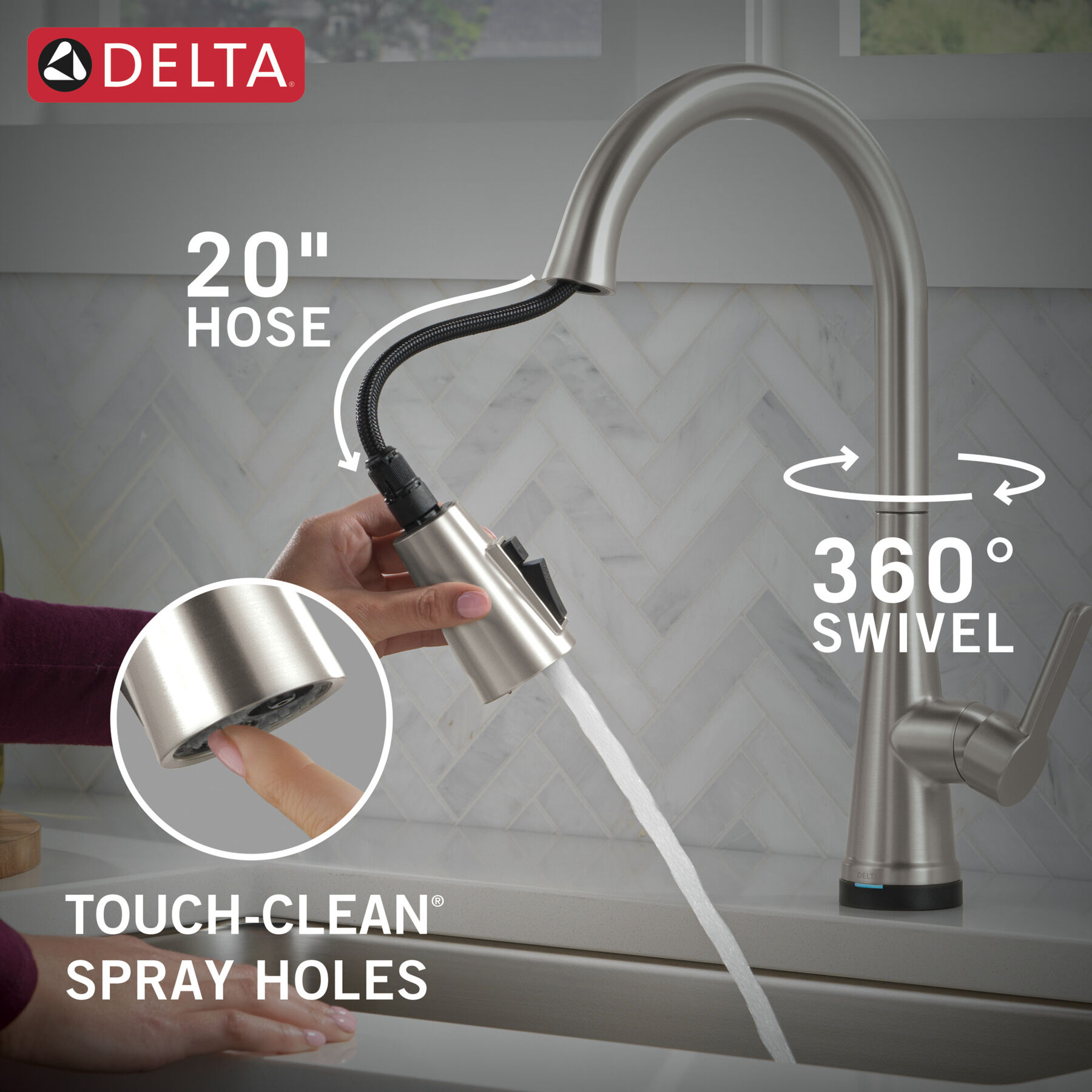 Single Handle Pull-Down Touch<sub>2</sub>O® Technology Kitchen Faucet with Touchless Technology and Soap Dispenser, image 9