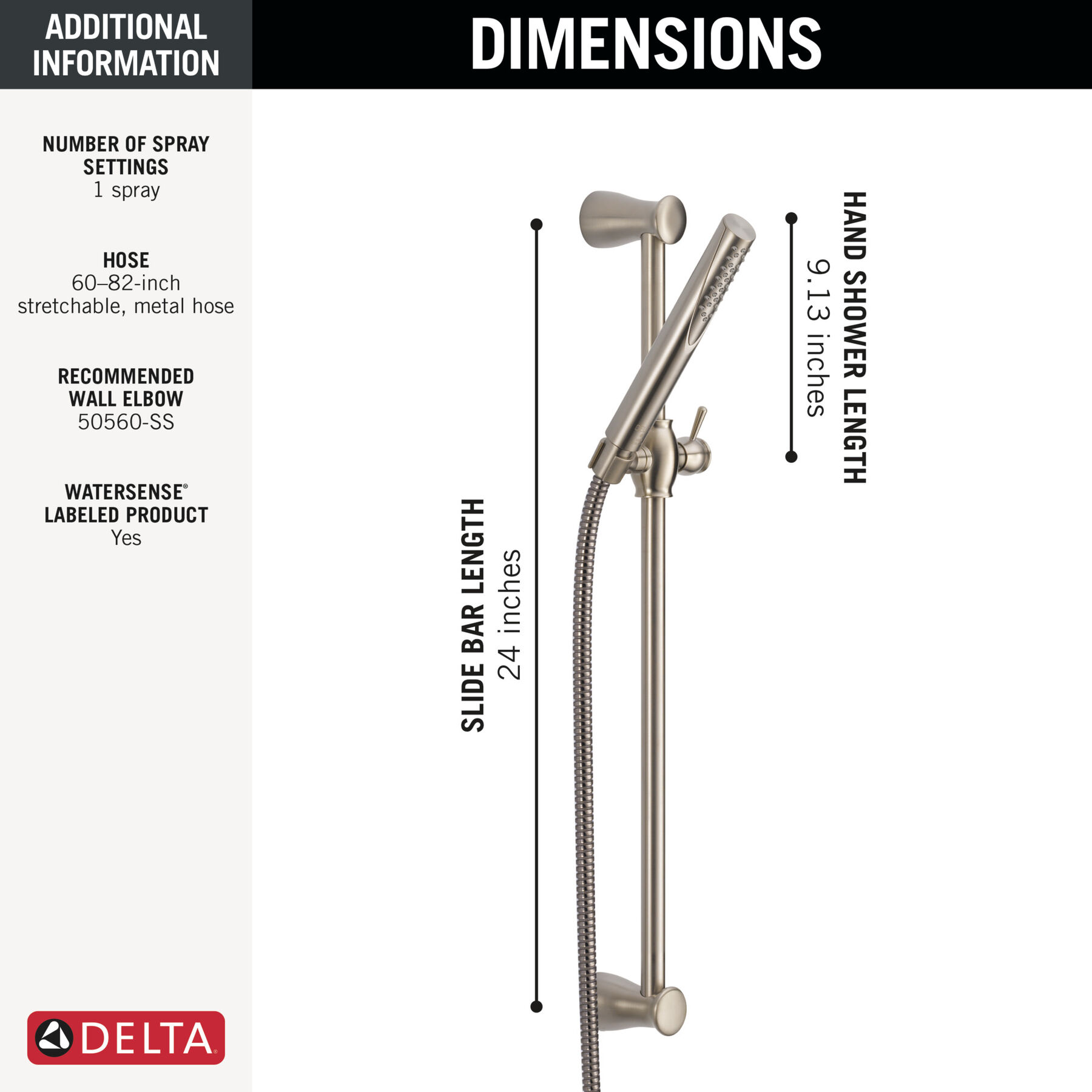 Ducha manual premium de una sola función con barra deslizante, imagen 4