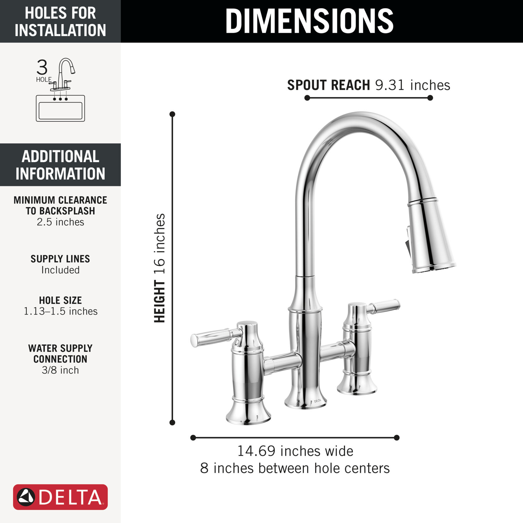 Llave para cocina tipo puente extensible con dos manijas, imagen 1
