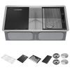 33” Workstation Kitchen Sink Undermount 16 Gauge Stainless Steel 50/50 Double Bowl with WorkFlow™ Ledge and Accessories