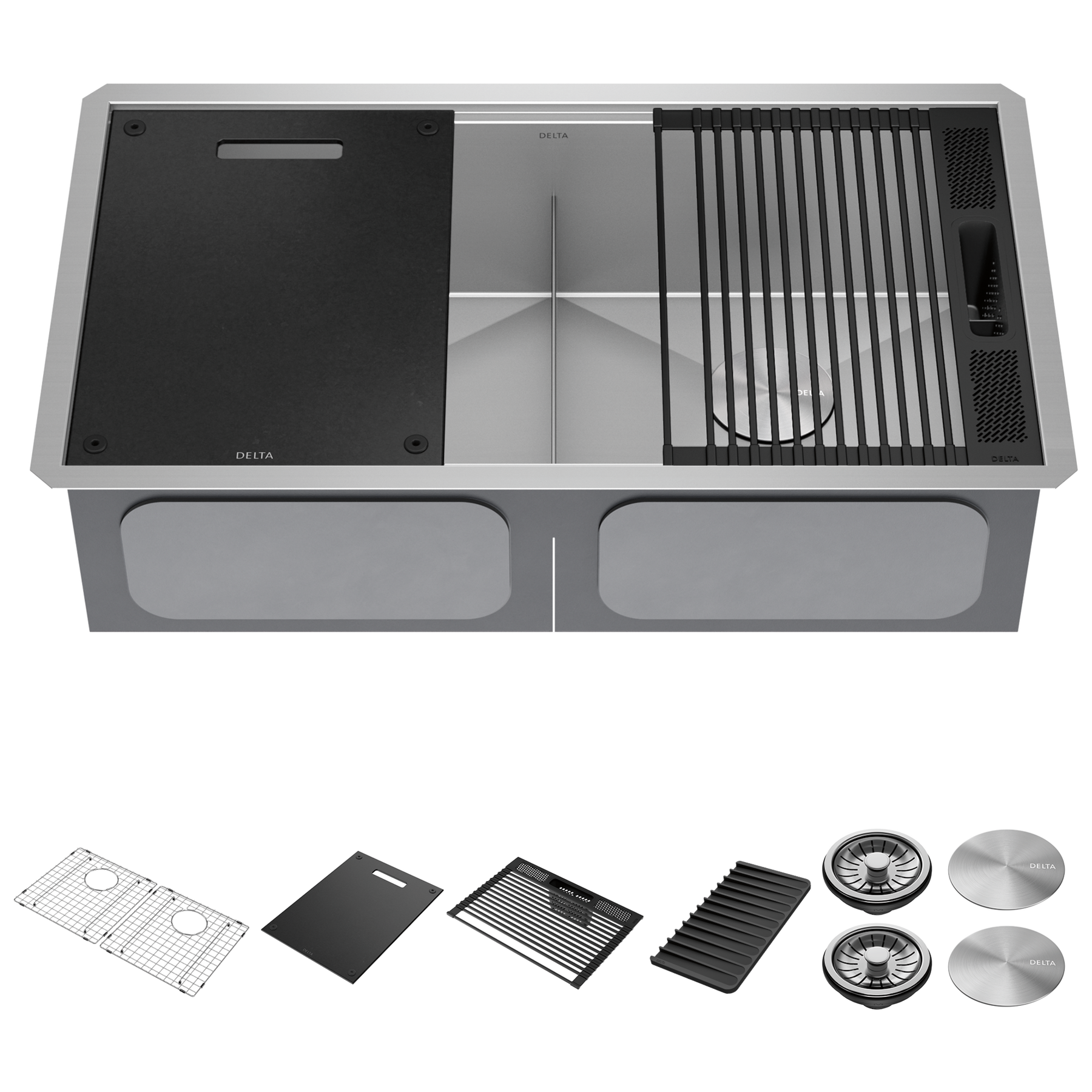 33” Workstation Kitchen Sink Undermount 16 Gauge Stainless Steel 50/50 Double Bowl with WorkFlow™ Ledge and Accessories