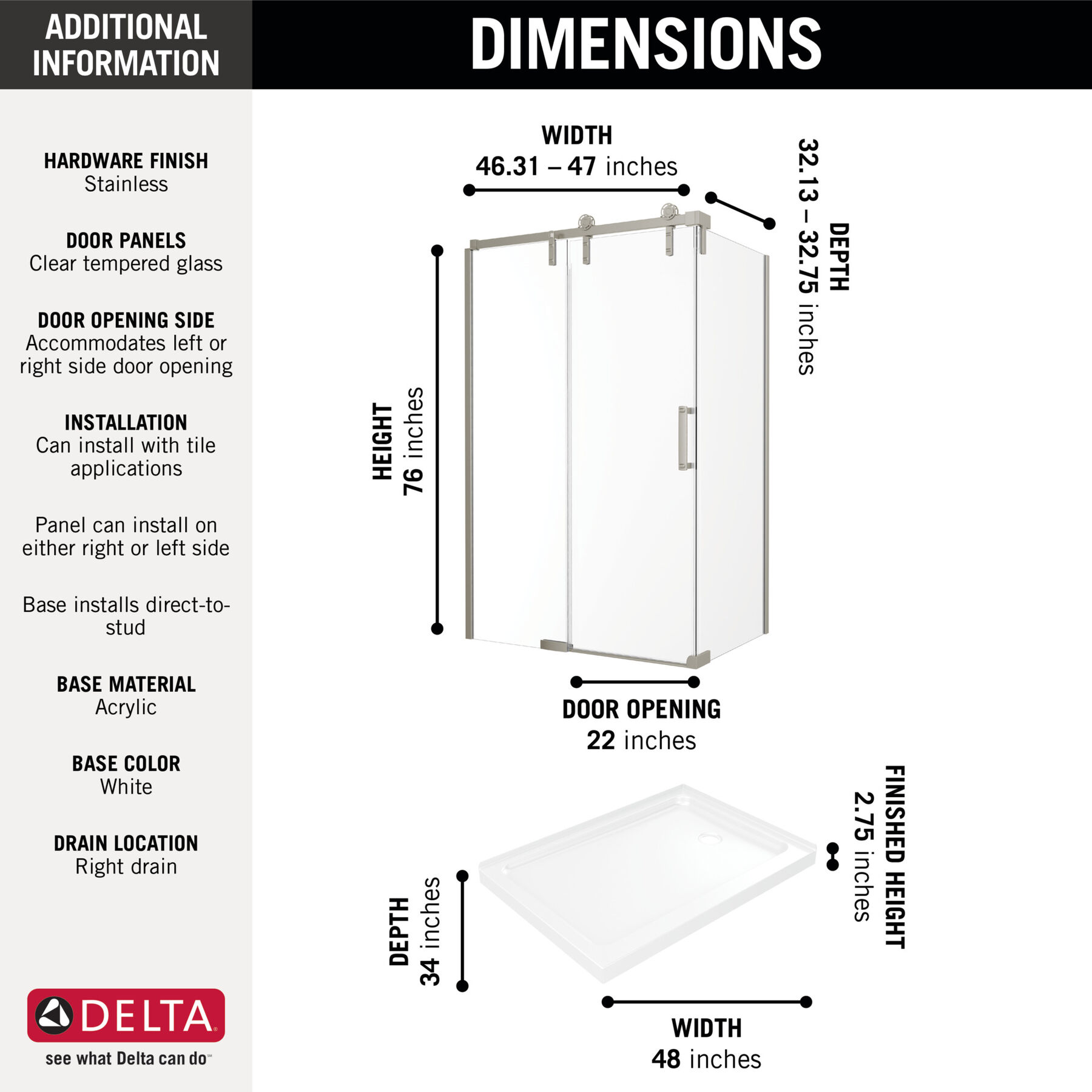 48x34 Corner Shower Bundle - Right, image 1