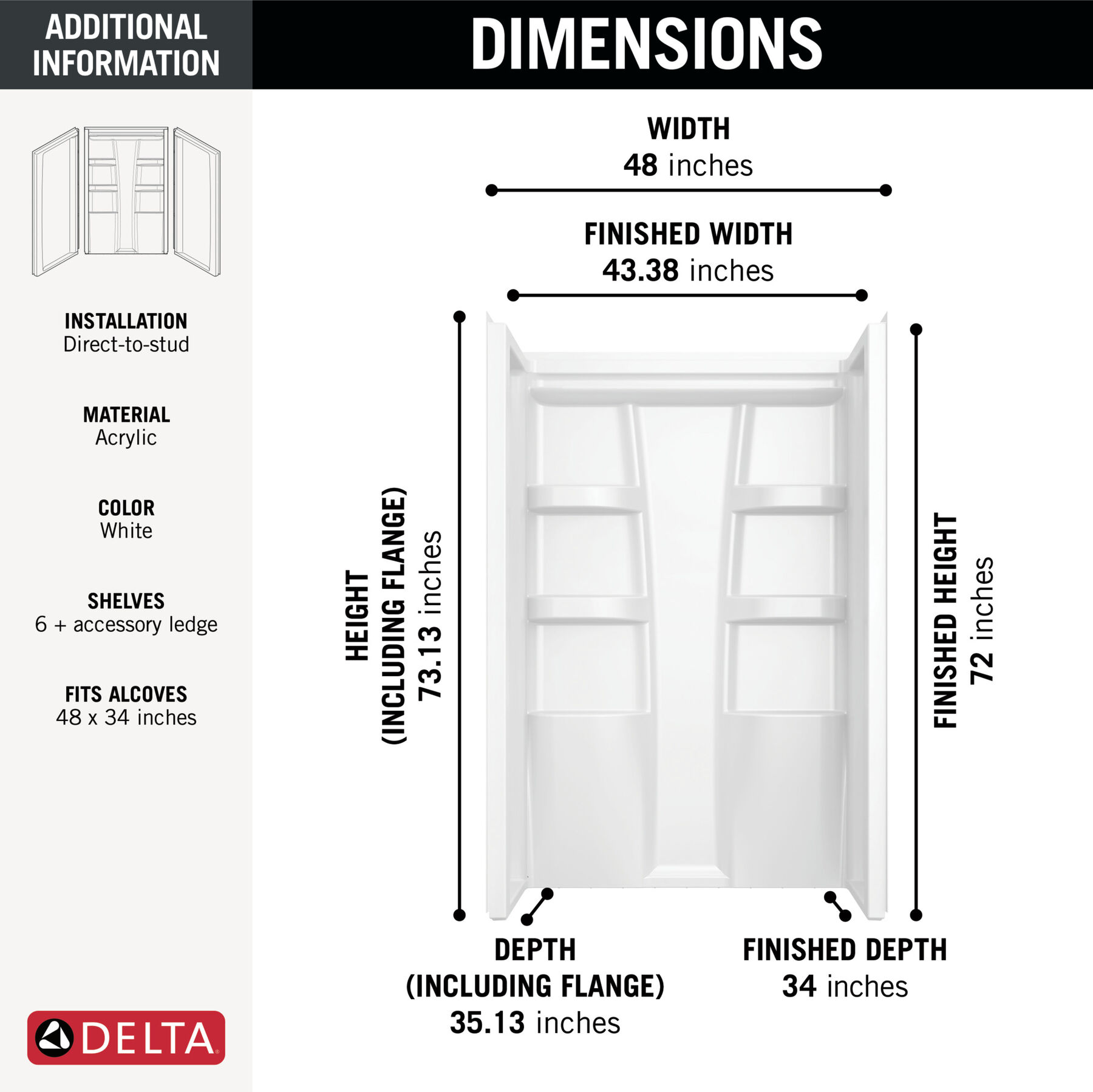 Cerramiento para ducha ProCrylic de 48" Cerramiento de ducha, imagen 3