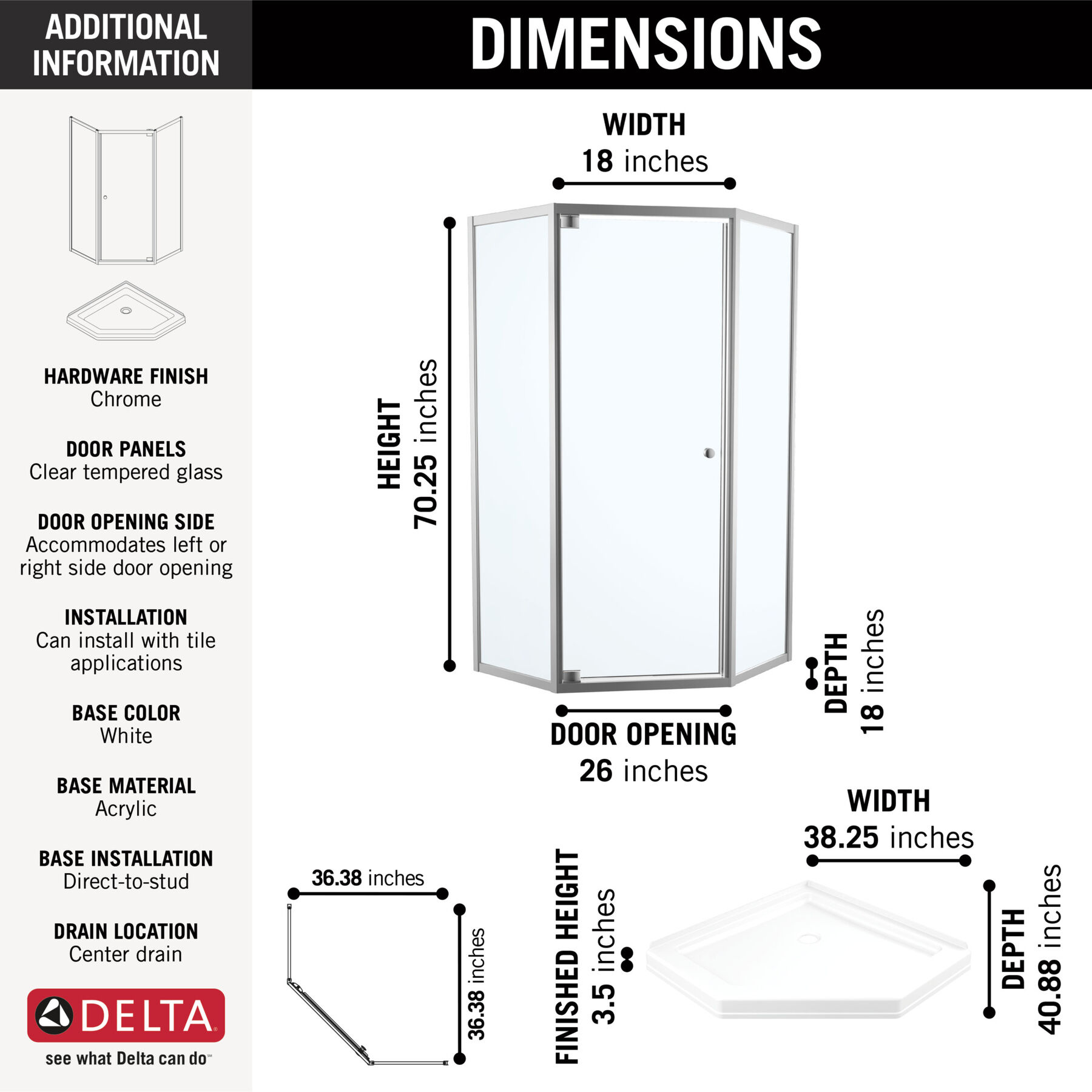 38x38 Corner Shower Bundle - Neo, image 1