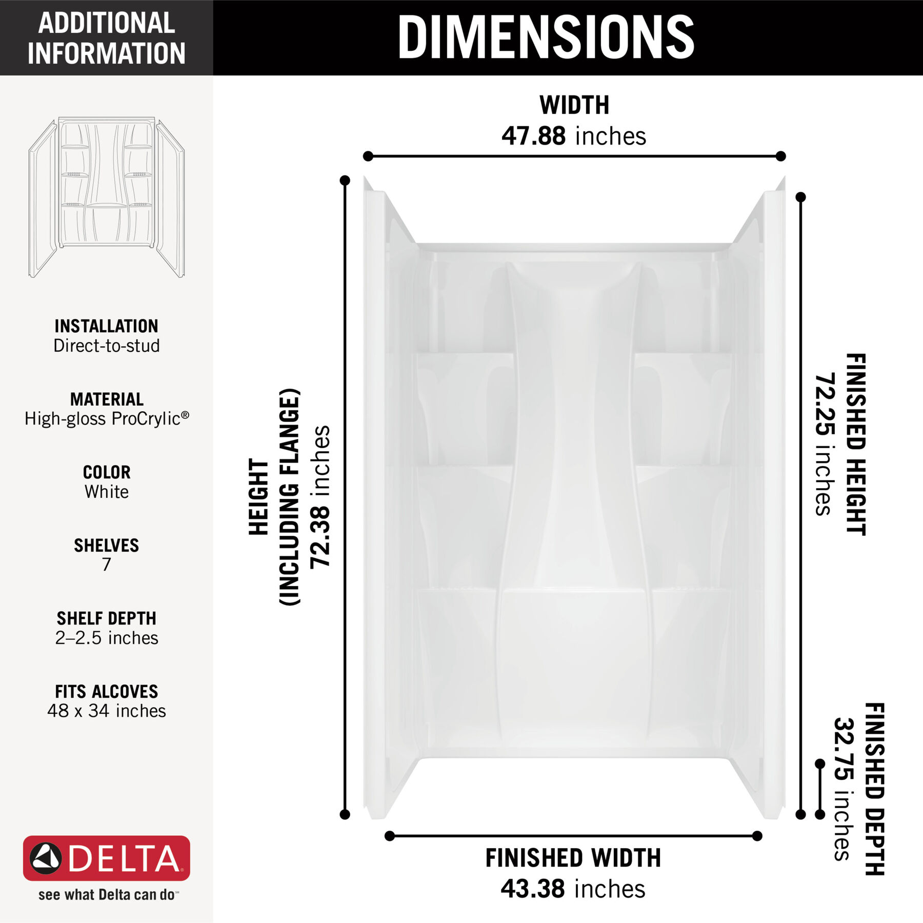 Juego de pared para ducha de 48" x 34", imagen 6