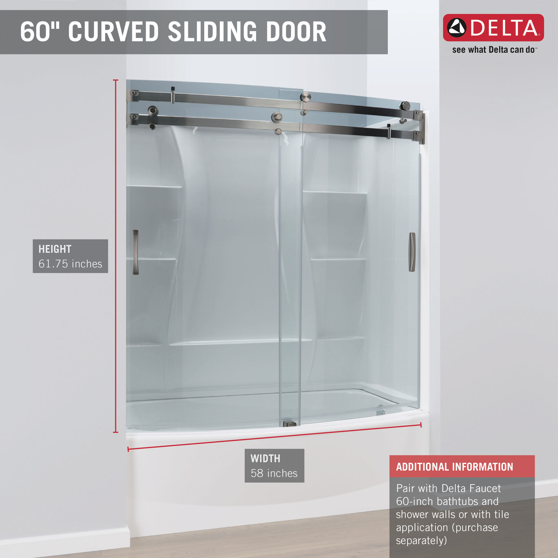 Puerta para ducha y bañera curva de 60" x 30", imagen 6
