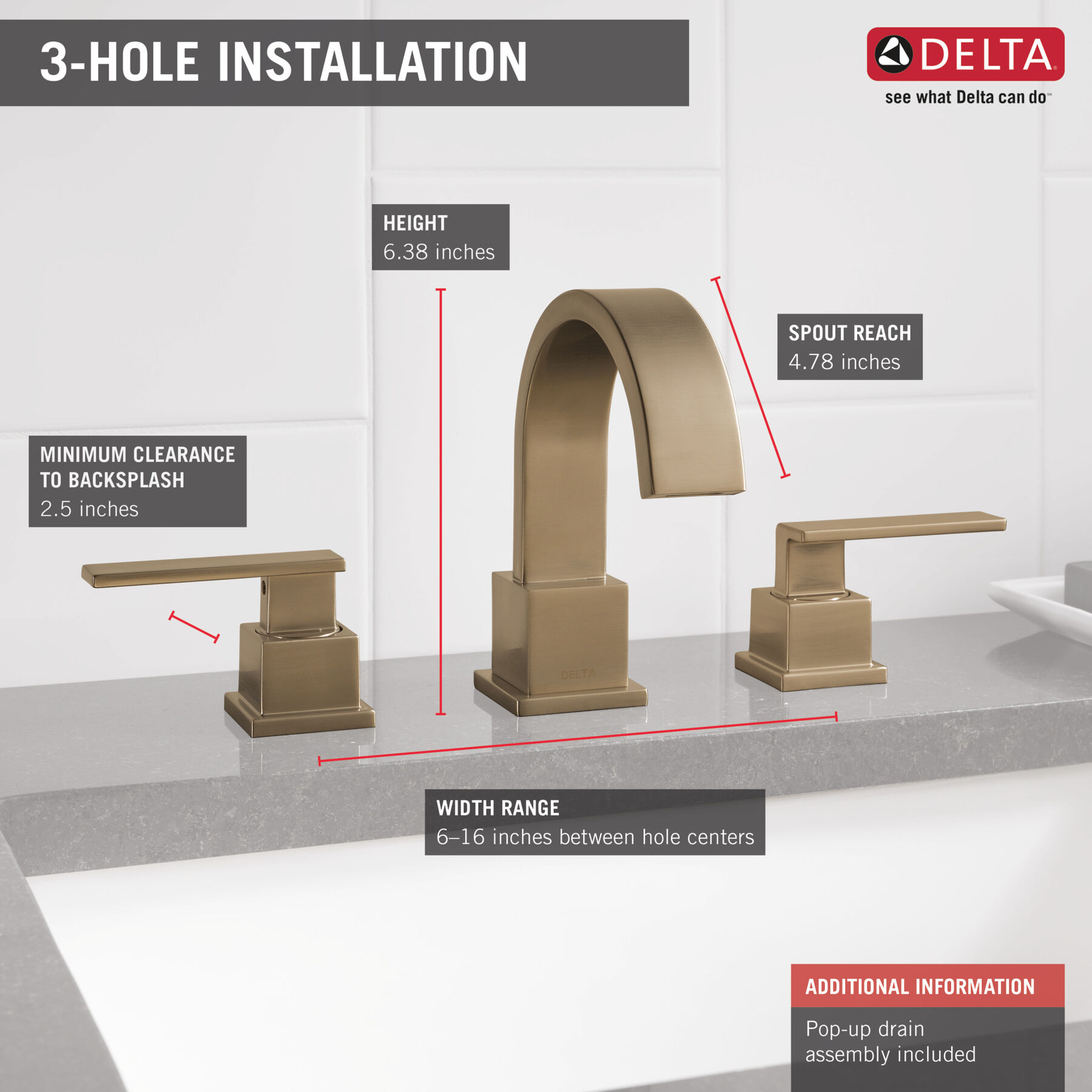 Llave para baño de extensión con dos manijas (producto recertificado), imagen 1