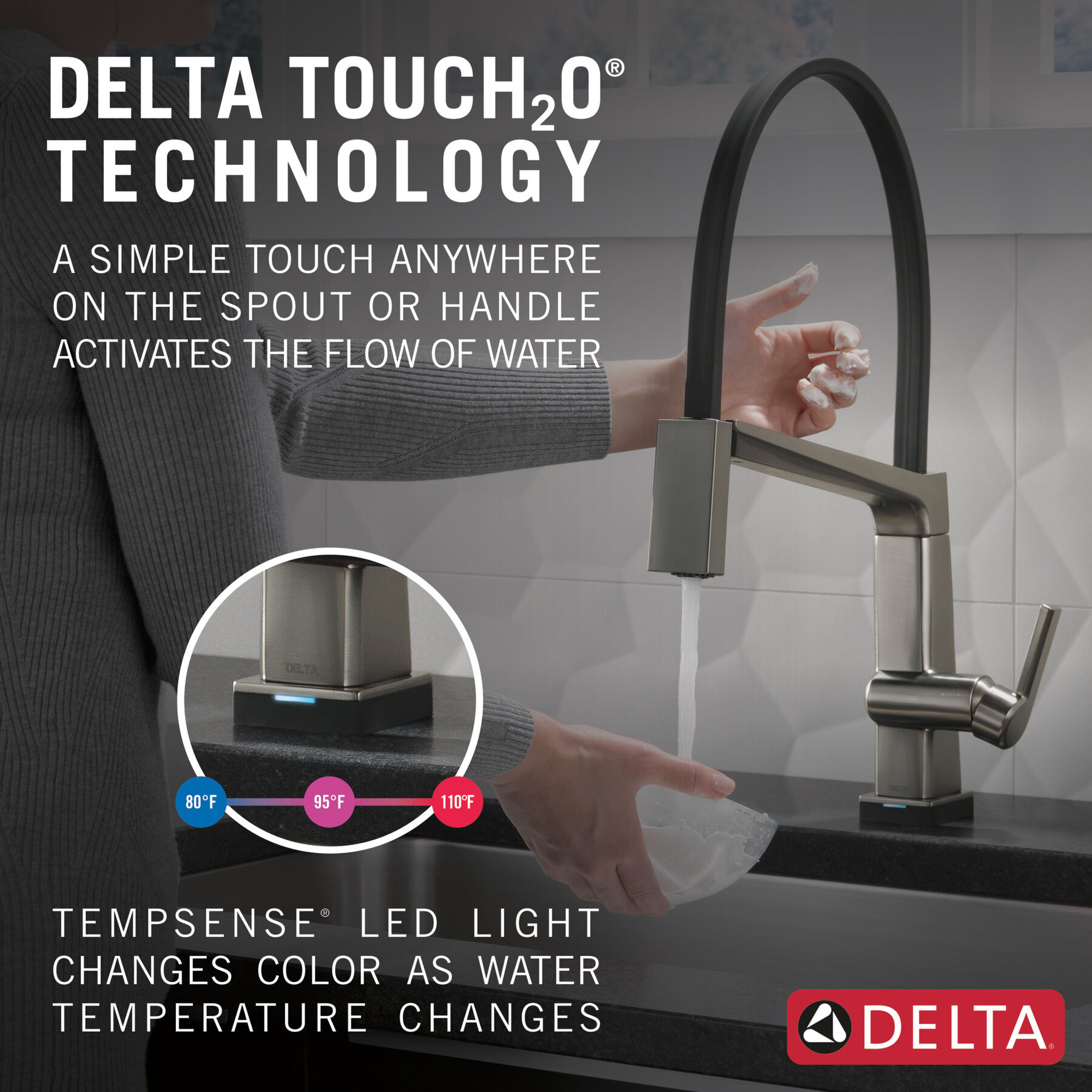 Llave para cocina monomando con manguera expuesta y tecnología Touch<sub>2</sub>O, imagen 13