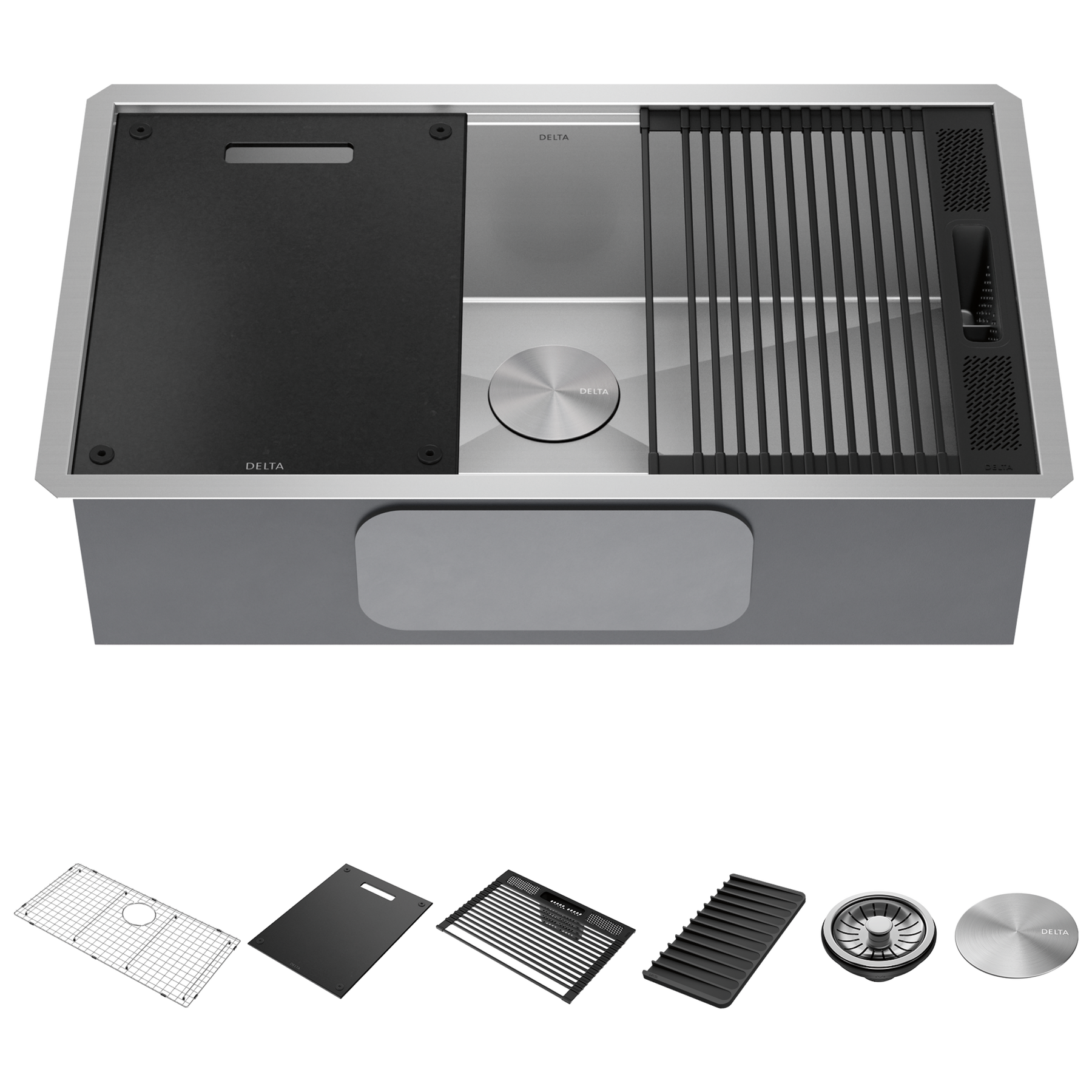 32” Workstation Kitchen Sink Undermount 16 Gauge Stainless Steel Single Bowl with WorkFlow™ Ledge and Accessories