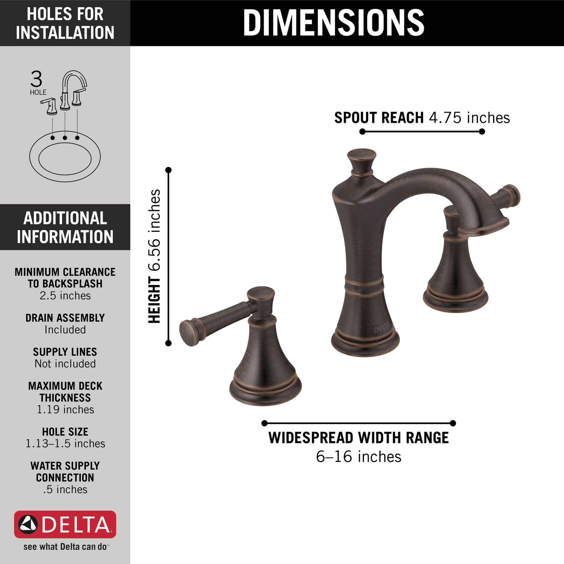 Llave para baño de extensión con dos manijas, imagen 2