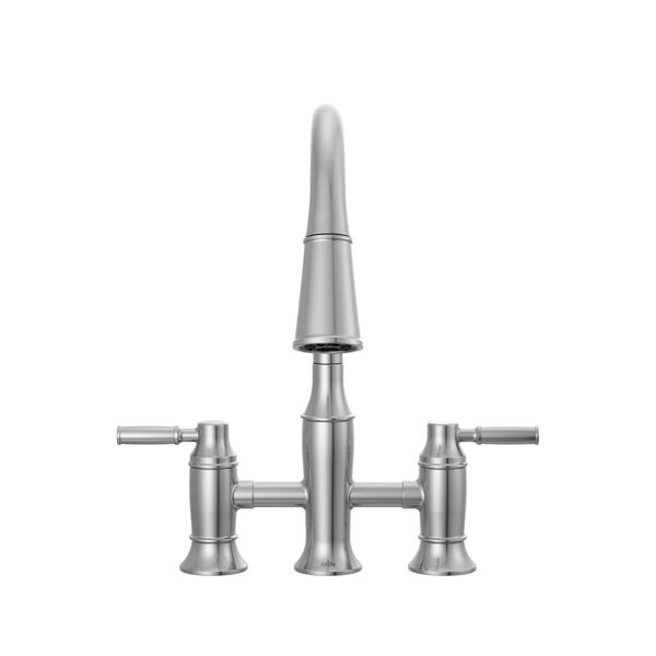 Llave para cocina tipo puente extensible con dos manijas