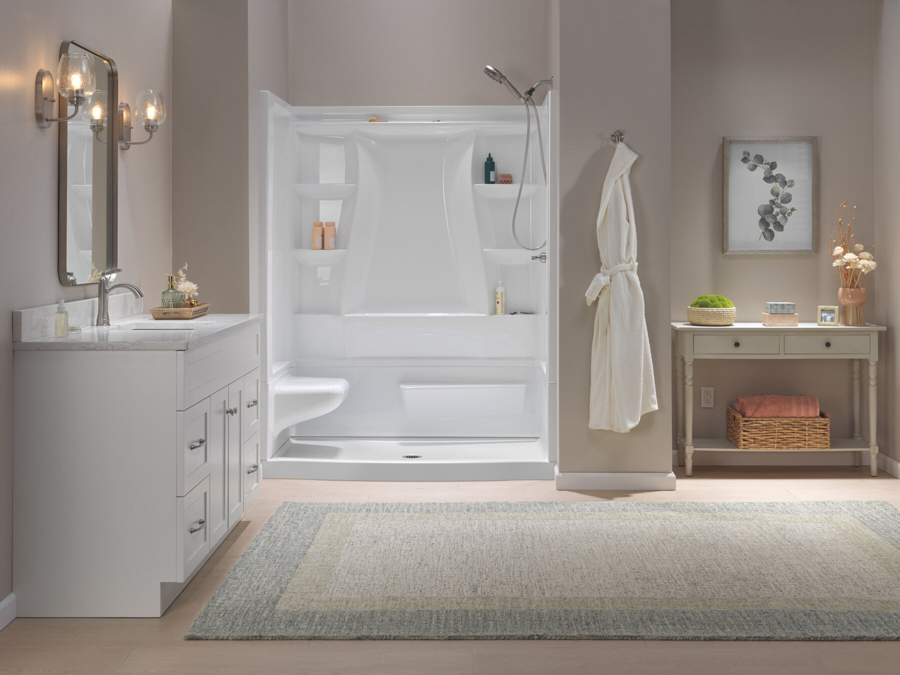 60x32 Alcove Shower Bundle - Left Seat Center Drain Curve, image 1