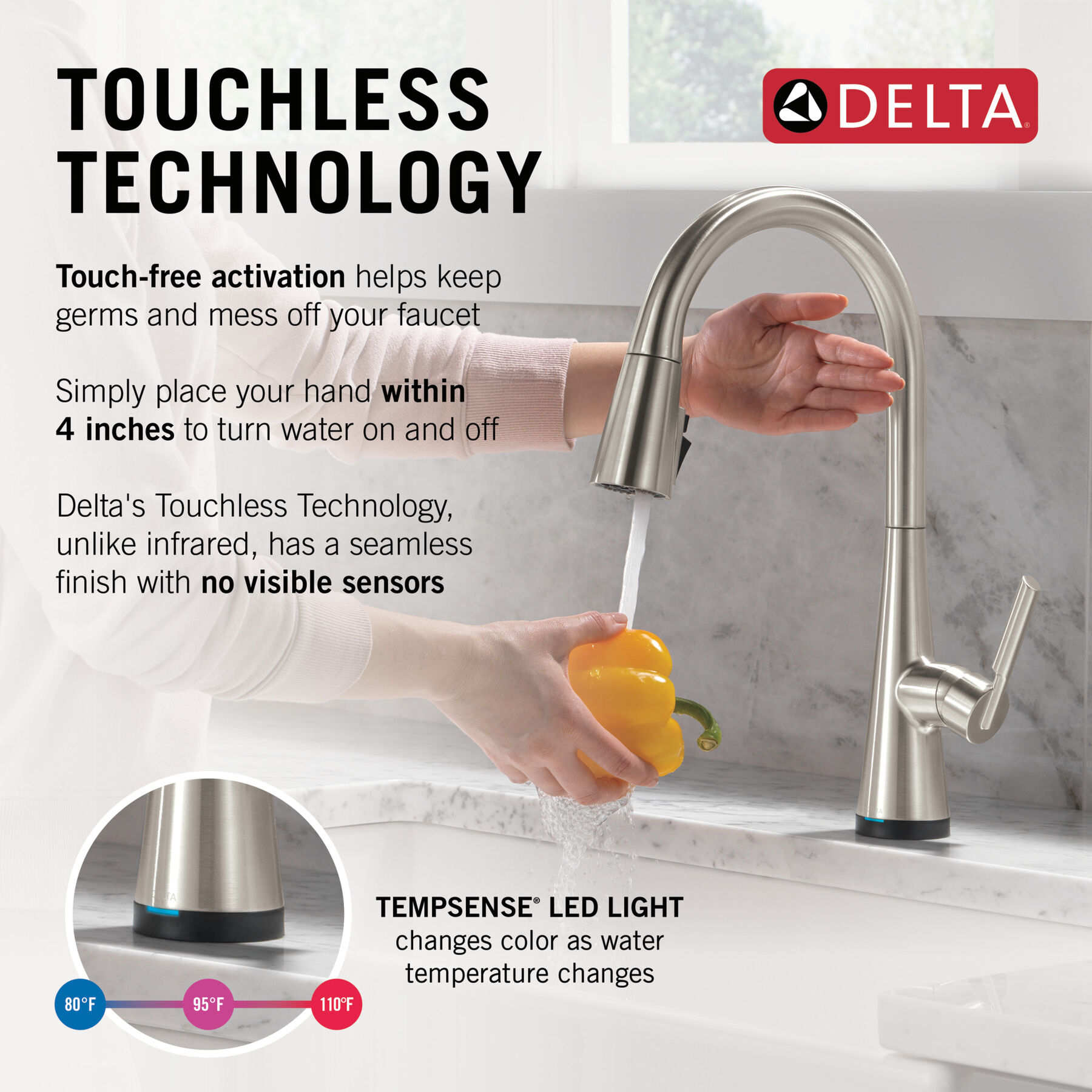 Single Handle Pull-Down Touch<sub>2</sub>O® Technology Kitchen Faucet with Touchless Technology, image 12