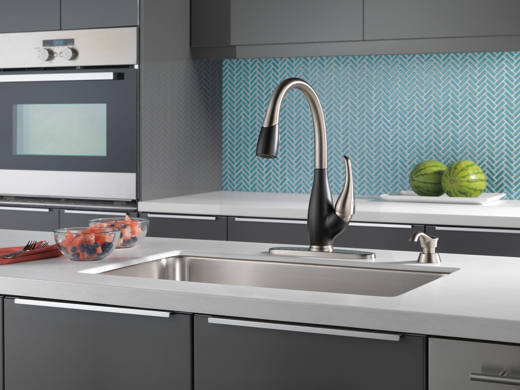 Llave para cocina monomando extensible con dispensador de jabón, imagen 2