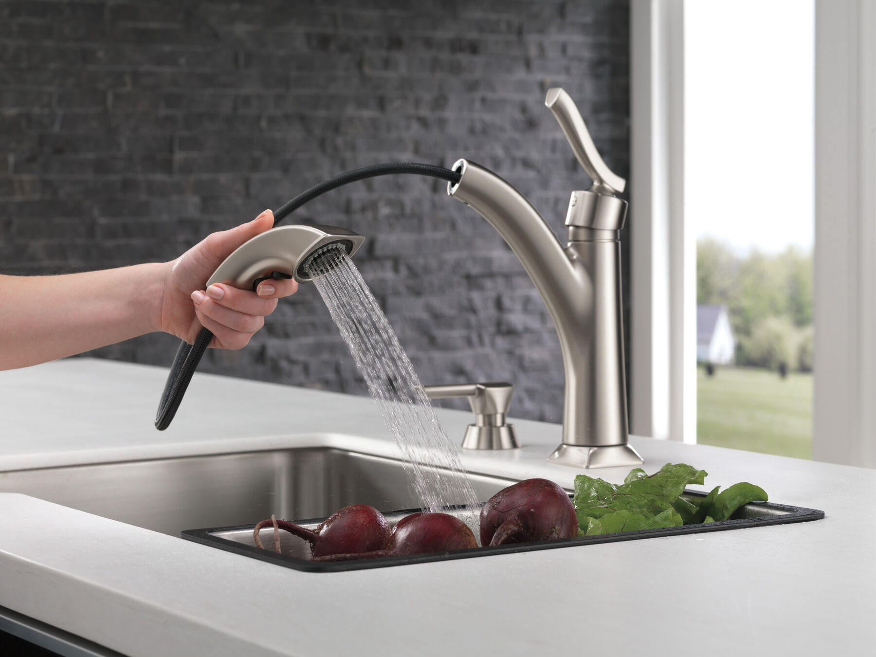 Llave para cocina monomando desplegable con dispensador de jabón, imagen 4