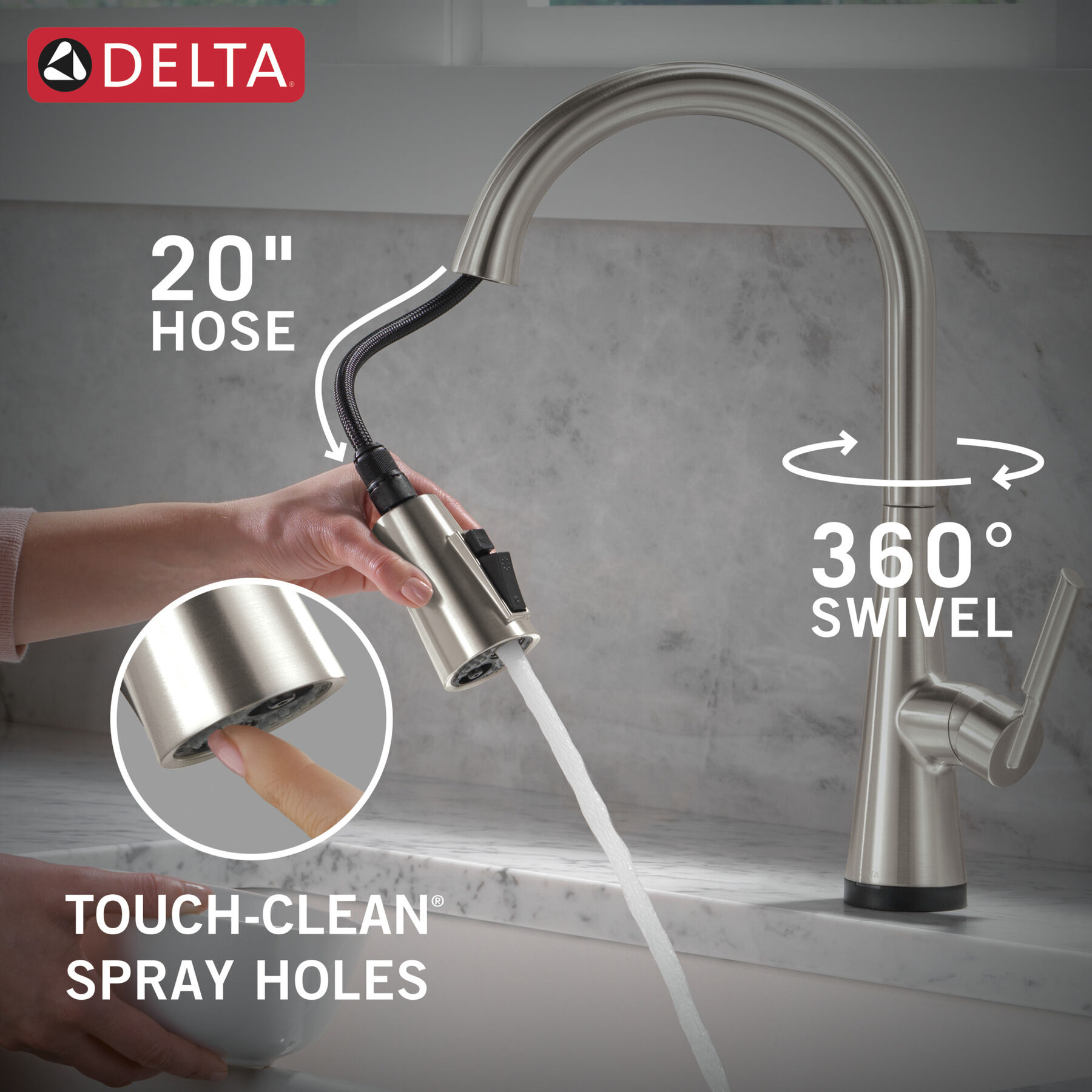 Single Handle Pull-Down Touch<sub>2</sub>O® Technology Kitchen Faucet with Touchless Technology, image 9