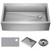 Lavabo de cocina para reacondicionamiento estilo campestre/borde delantero con un receptáculo de acero inoxidable calibre 16 de 36", para instalación de montaje bajo encimera/encastrado con accesorios