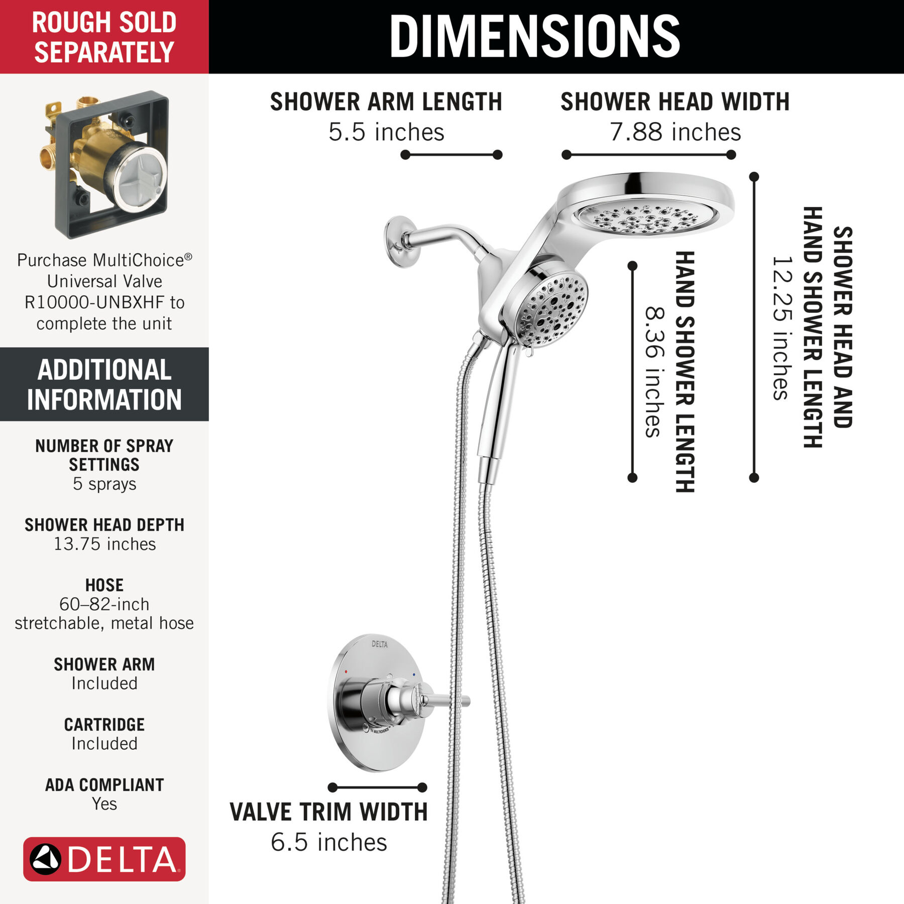 Shower Trim with HydroRain Shower Head Bundle - 14 Series, image 5