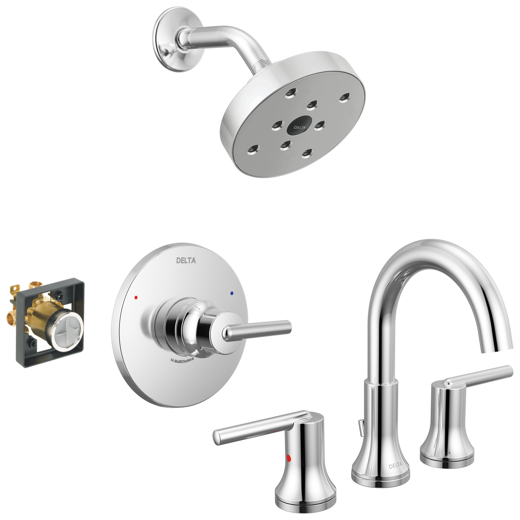 Widespread Lavatory Faucet with Shower Trim and Rough Bundle - 14 Series