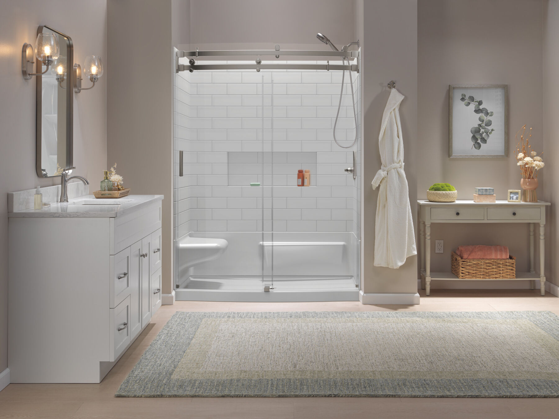 60x32 Alcove Shower Base with Door Bundle - Left Seat Center Drain Curve, image 2