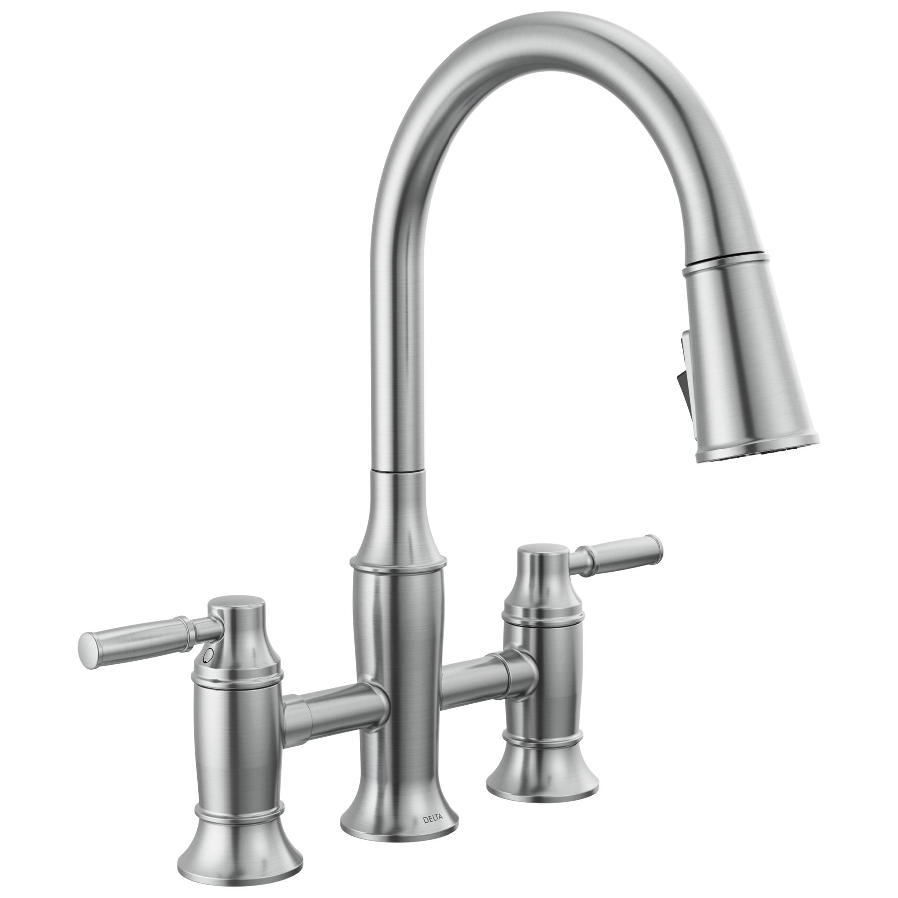 Llave para cocina tipo puente extensible con dos manijas