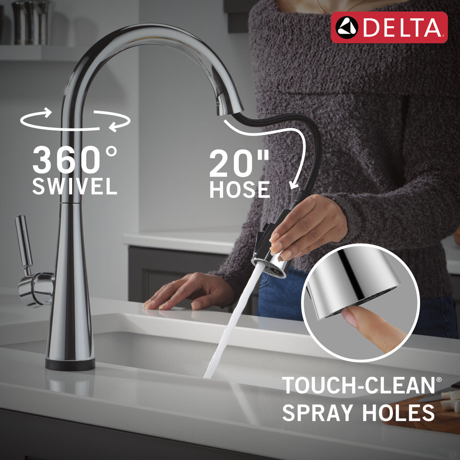 Single Handle Kitchen Pull-Down Faucet with Touch2O Technology, image 9