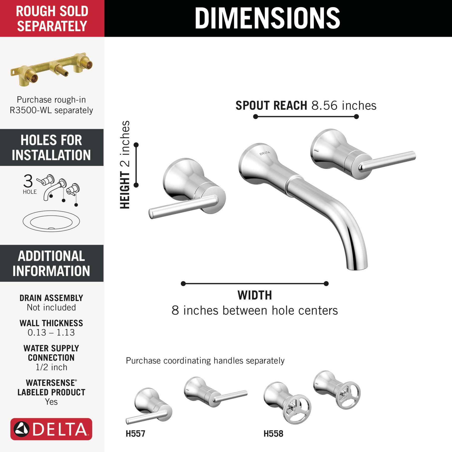 Llave para baño con dos manijas para montaje en pared, imagen 1