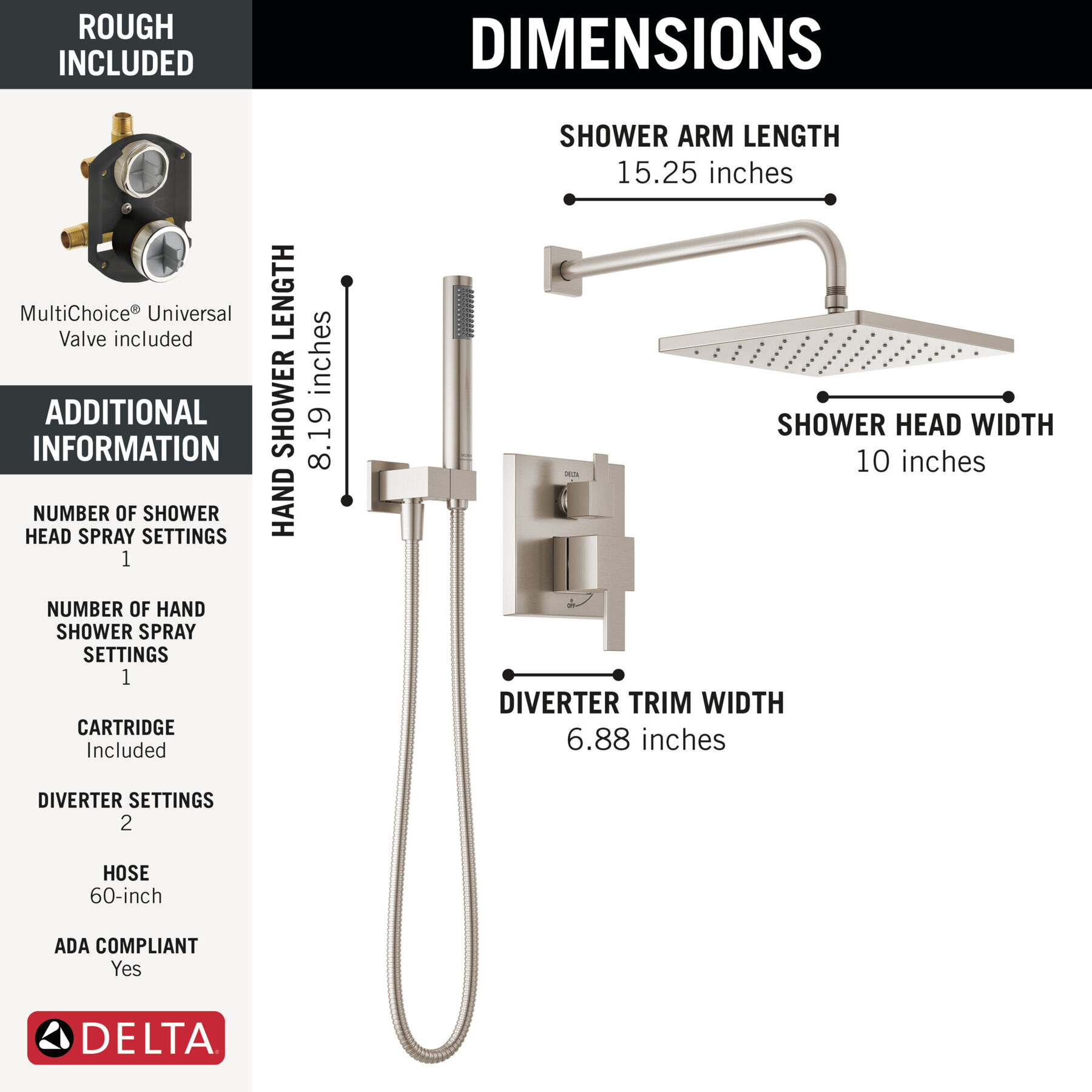 Raincan Shower Rough & Trim w/ HS 1L 14S (Recertified), image 2