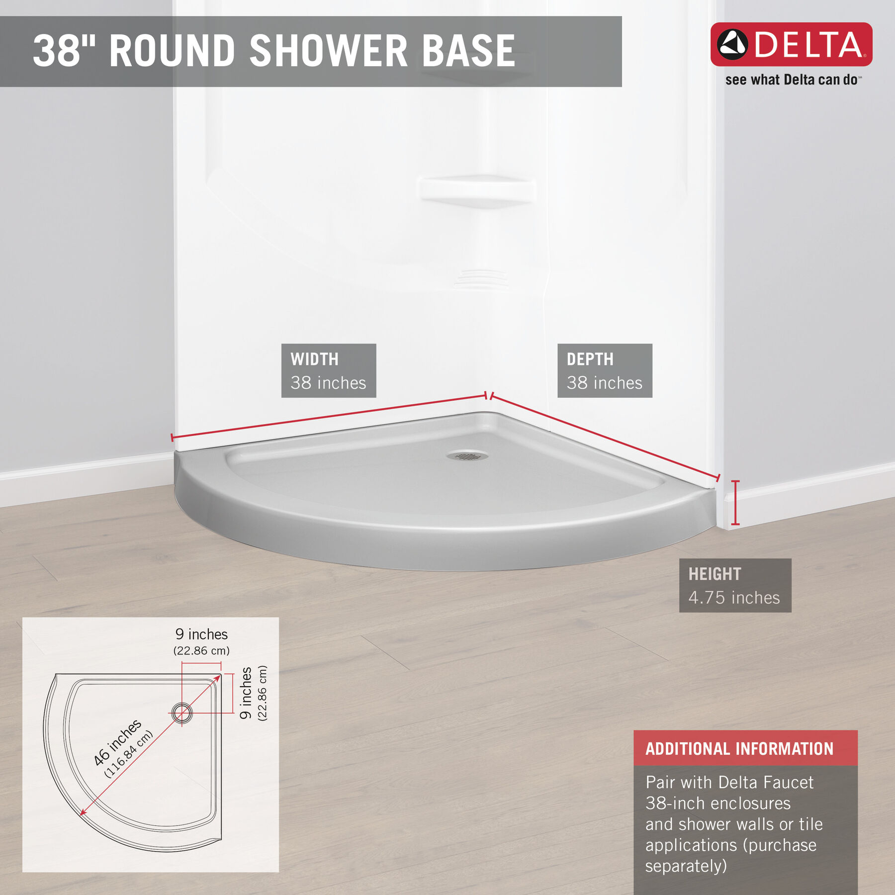 Base para ducha en esquina redonda de 38", imagen 19