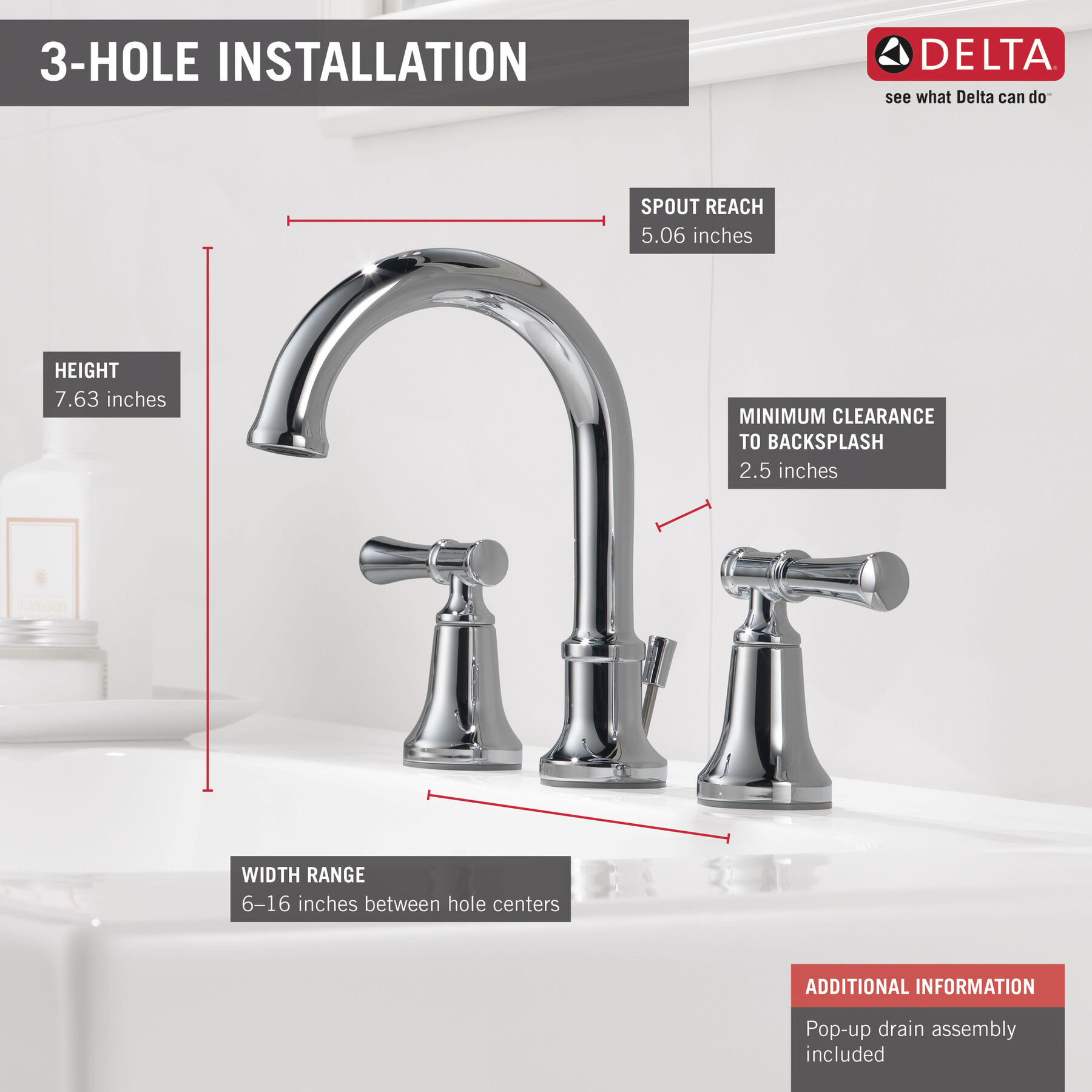 Llave para baño de extensión con dos manijas, imagen 1