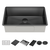 Lavabo de cocina tipo estación de trabajo con un receptáculo calibre 16 de 30" de montaje bajo encimera, con reborde WorkFlow™ y accesorios