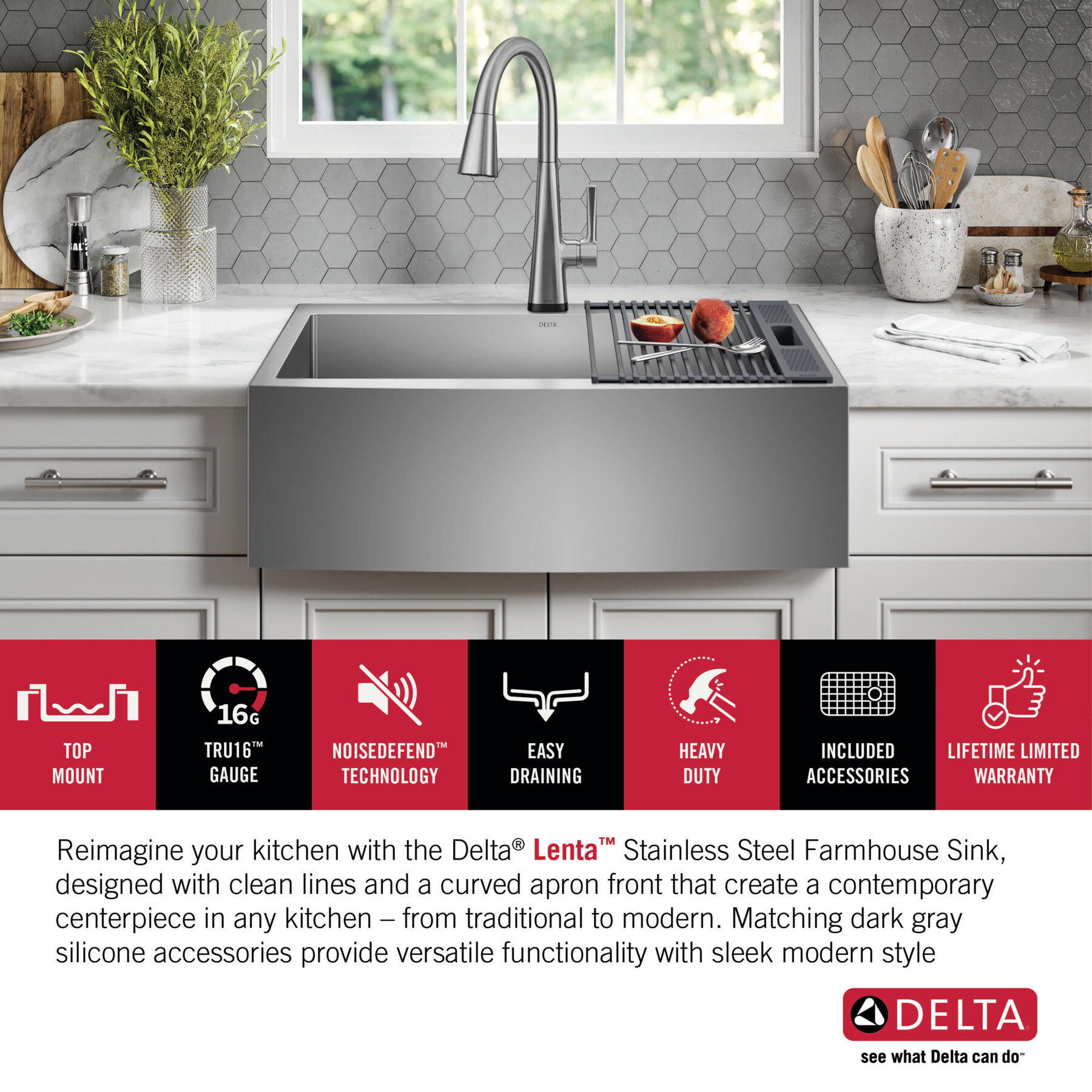Lavabo de cocina para reacondicionamiento estilo campestre/borde delantero con un receptáculo de acero inoxidable calibre 16 de 30", para instalación de montaje bajo encimera/encastrado con accesorios, imagen 7