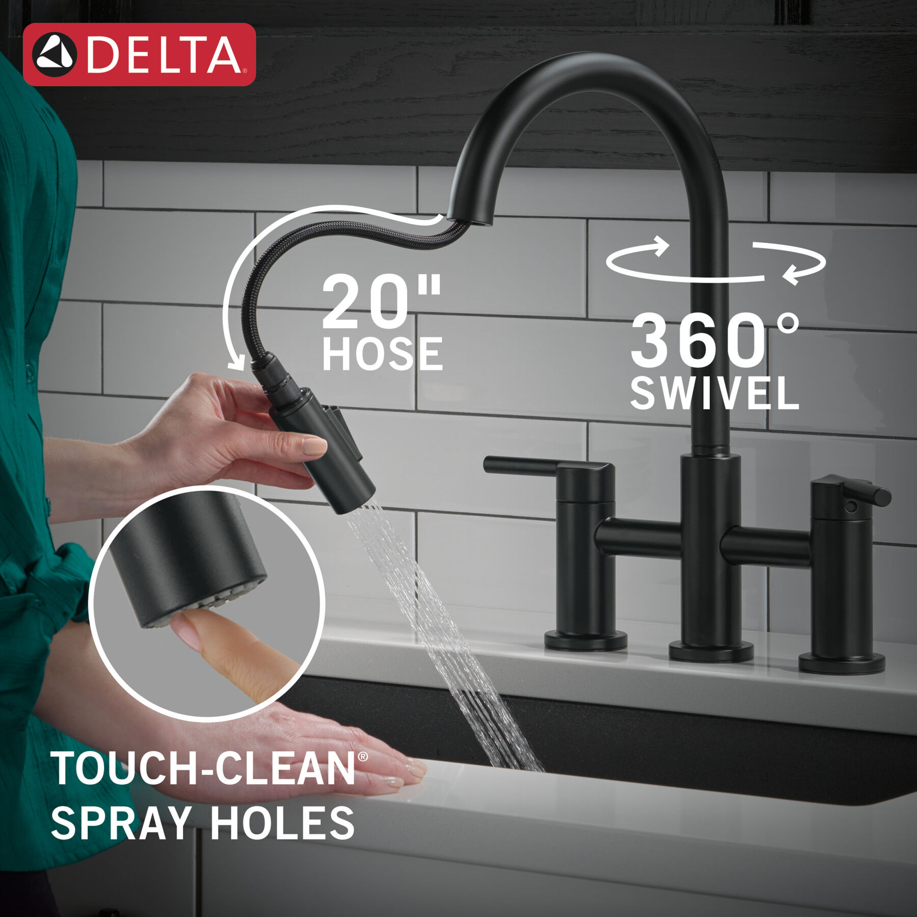 Llave para cocina tipo puente extensible con dos manijas, imagen 4