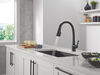 Llave para cocina extensible de una manija con tecnología ShieldSpray® en negro mate