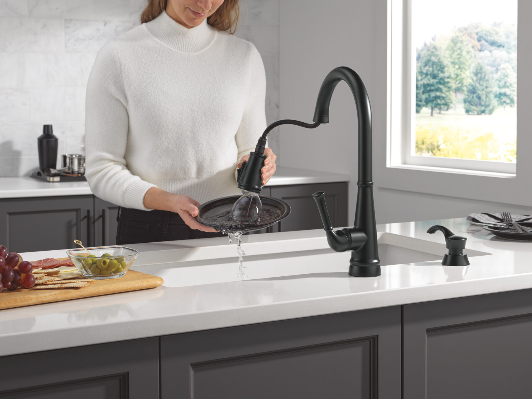 Single Handle Kitchen Pull-Down Faucet w/ Soap Dispenser, image 5