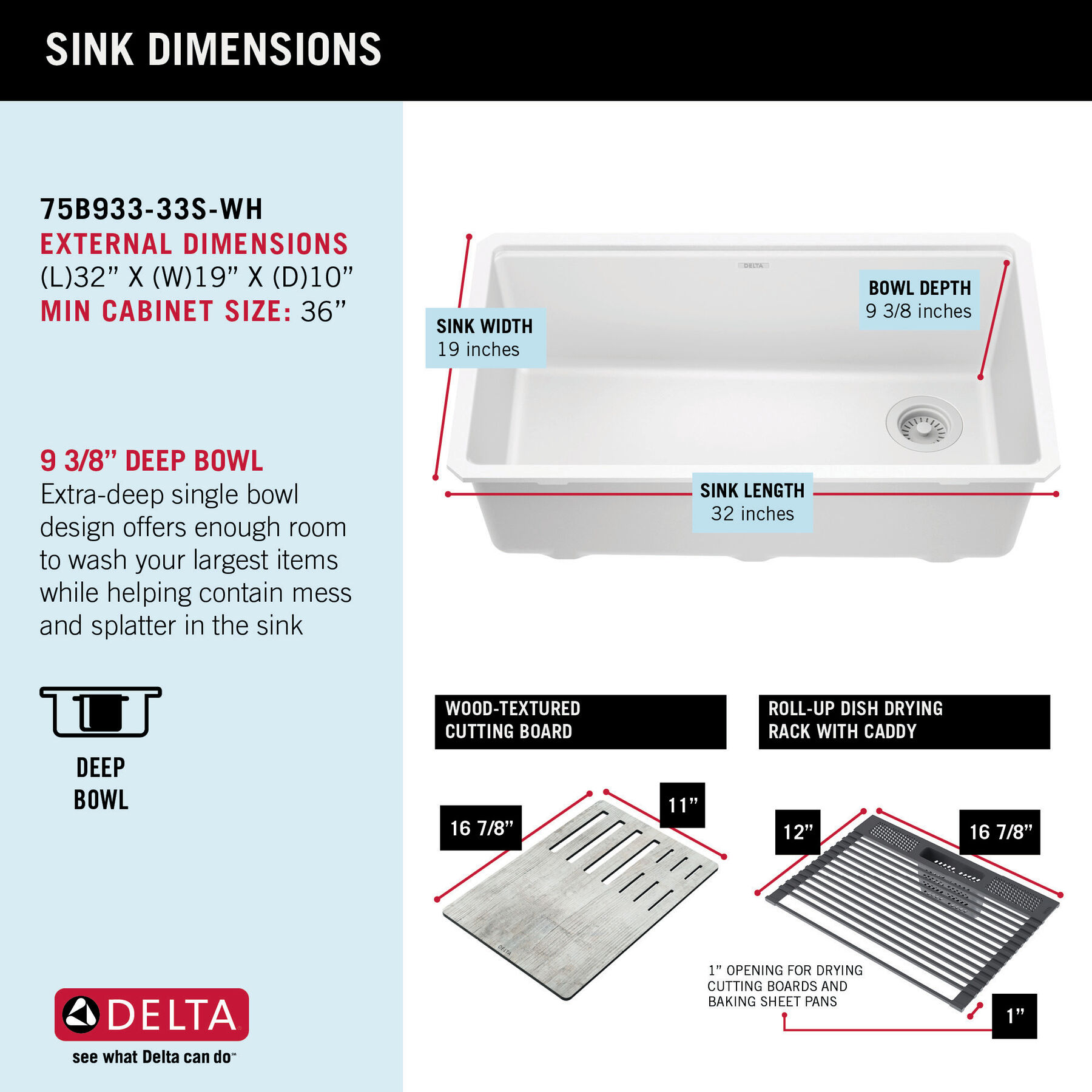 Lavabo de cocina tipo estación de trabajo con un receptáculo de compuesto de granito de 32" de montaje bajo encimera, con reborde WorkFlow™ y accesorios, imagen 38