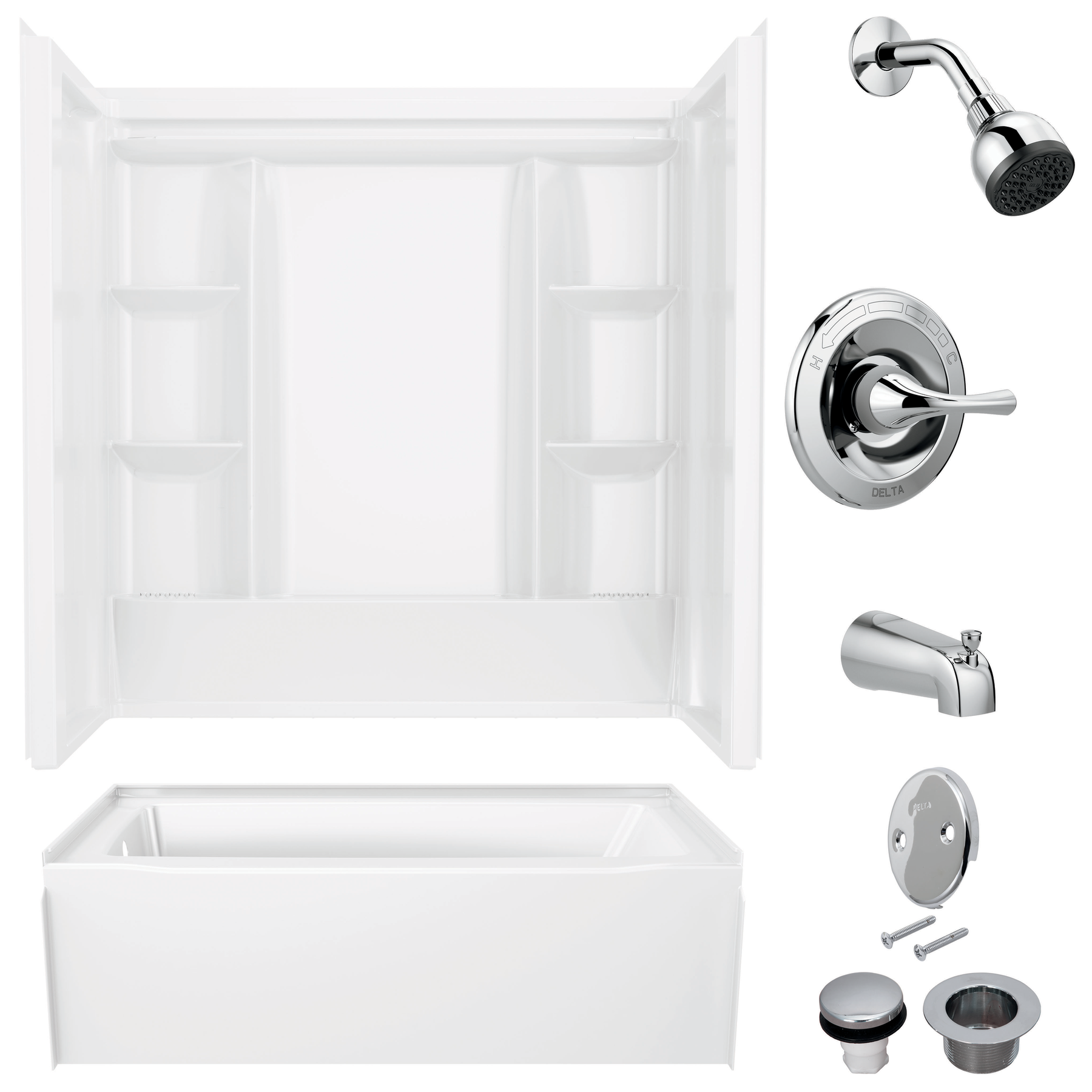 60x32 Alcove Bathtub Bundle with Trim, Drain and Overflow - Left Drain