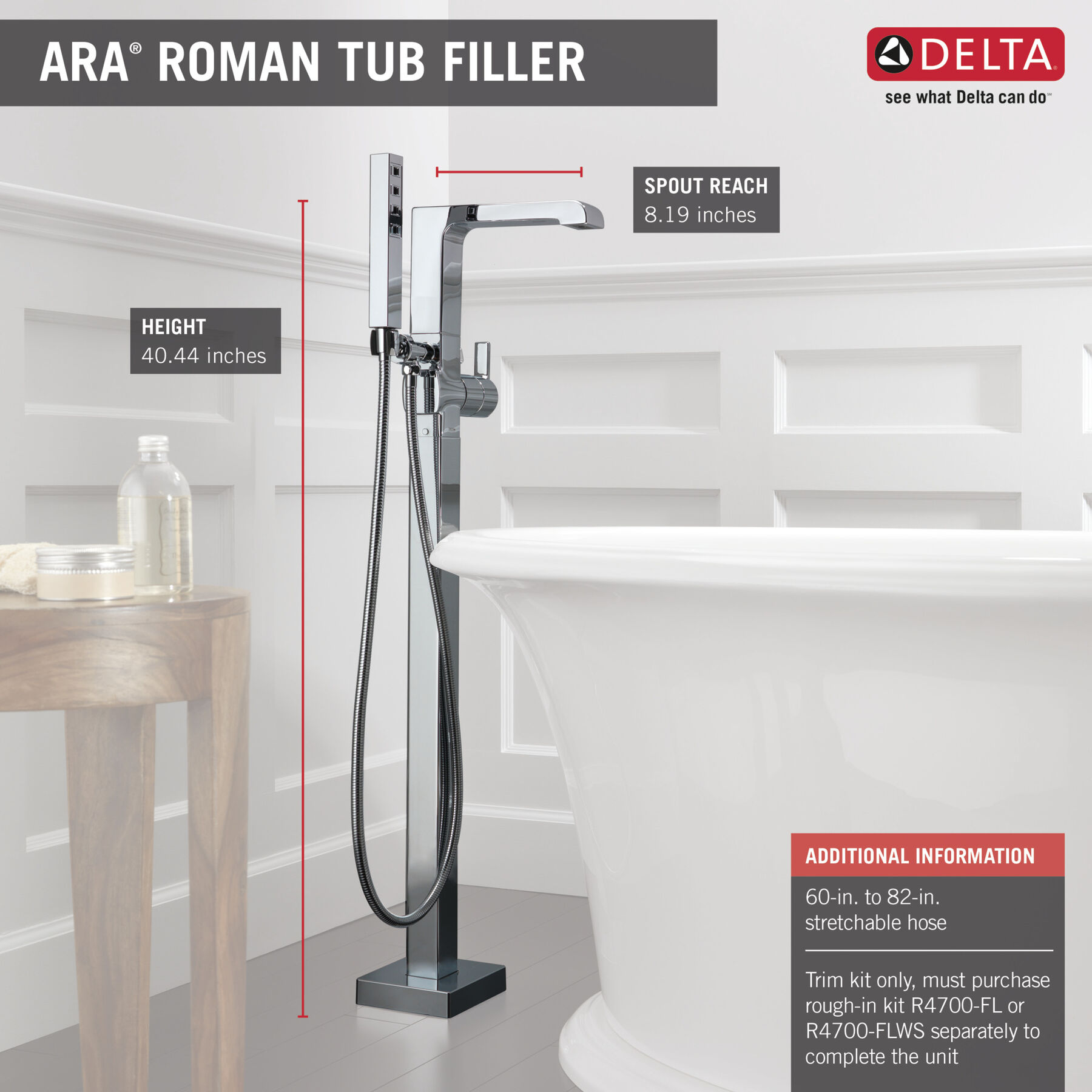 Llave de llenado para bañera de montaje en piso con ducha manual (producto recertificado), imagen 1