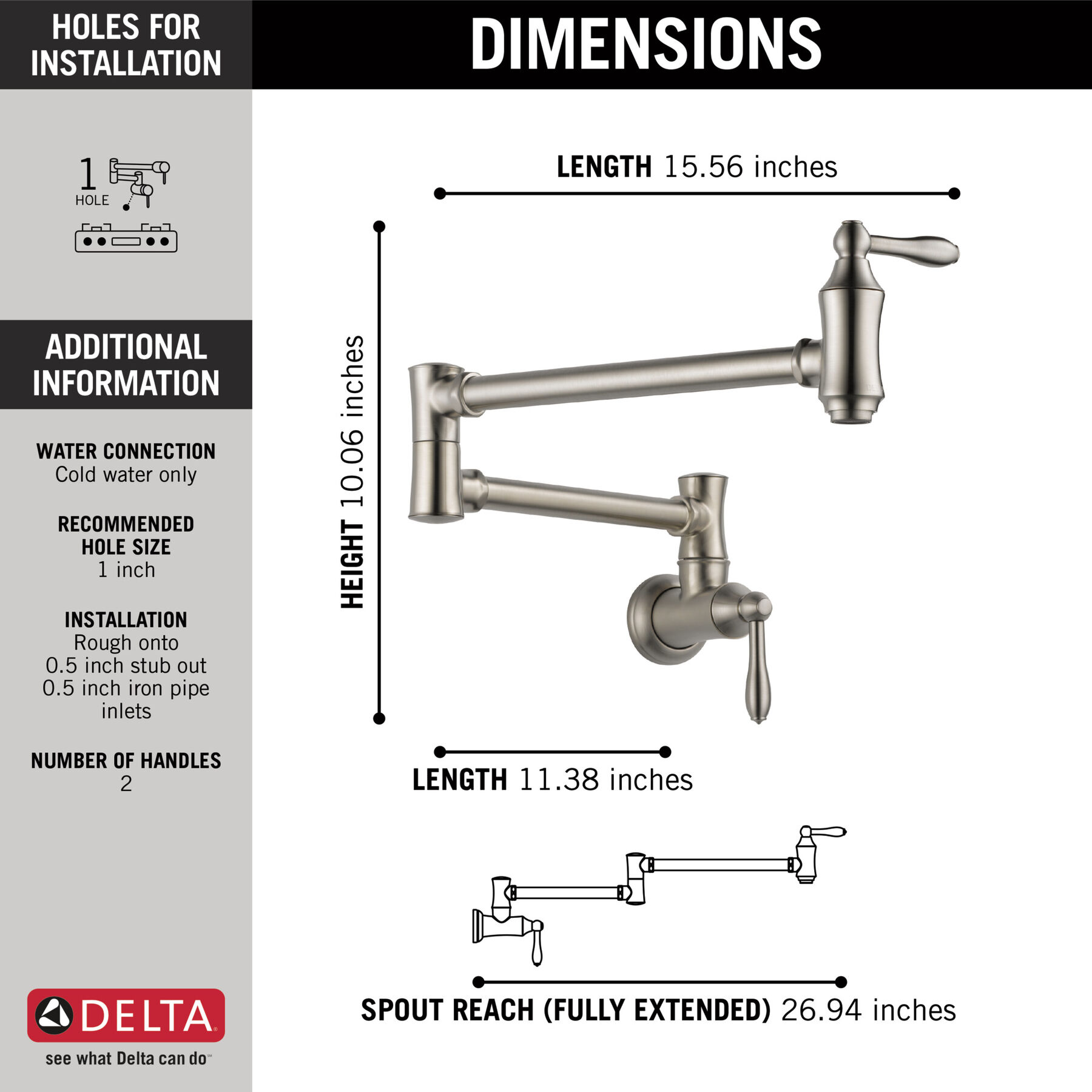 Traditional Wall Mount Pot Filler (Recertified), image 2