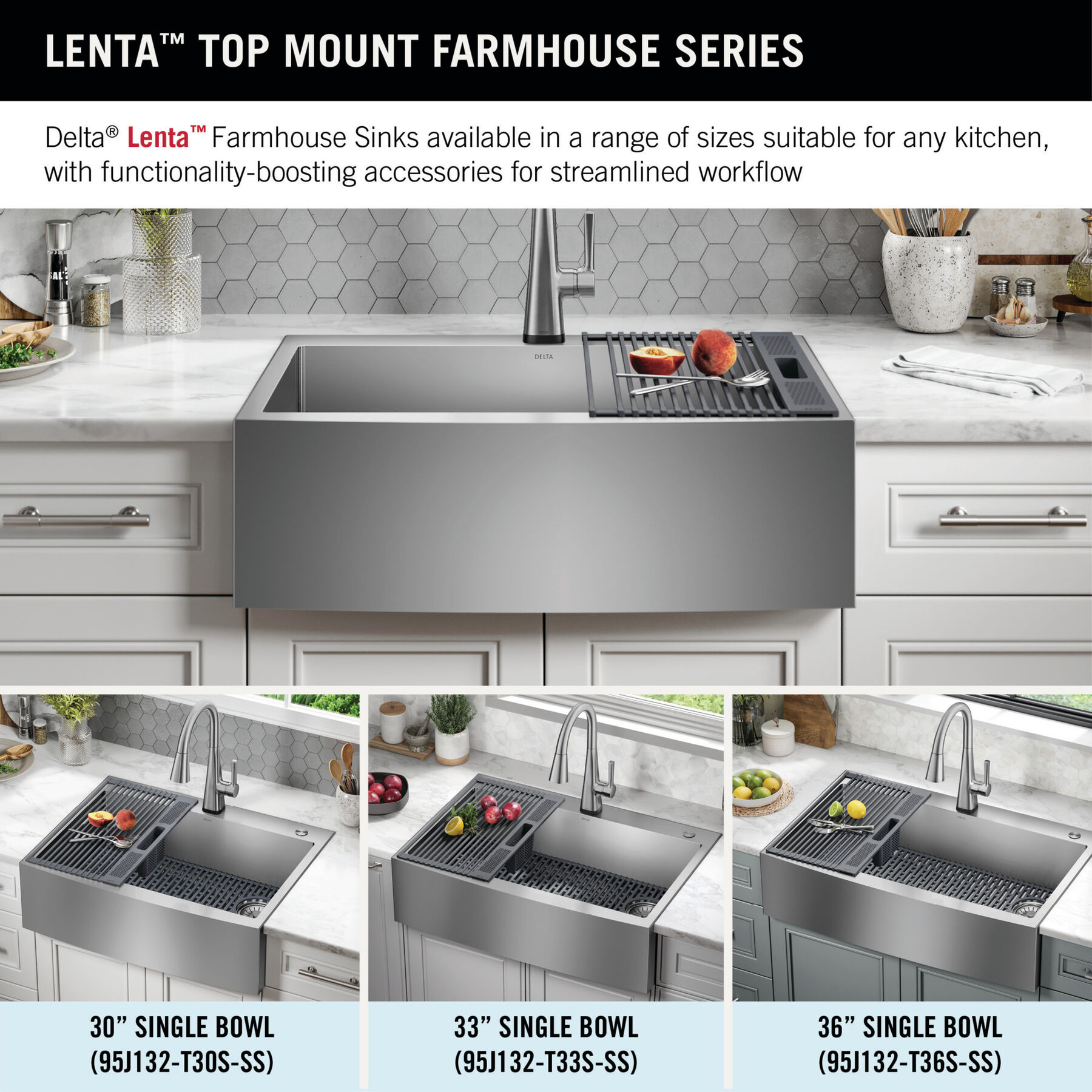 Lavabo de cocina para reacondicionamiento estilo campestre/borde delantero con un receptáculo de acero inoxidable calibre 16 de 30", para instalación de montaje bajo encimera/encastrado con accesorios, imagen 5