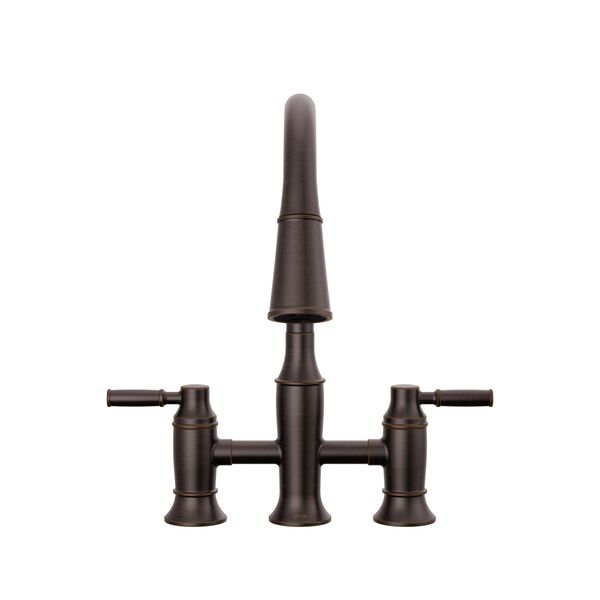 Llave para cocina tipo puente extensible con dos manijas